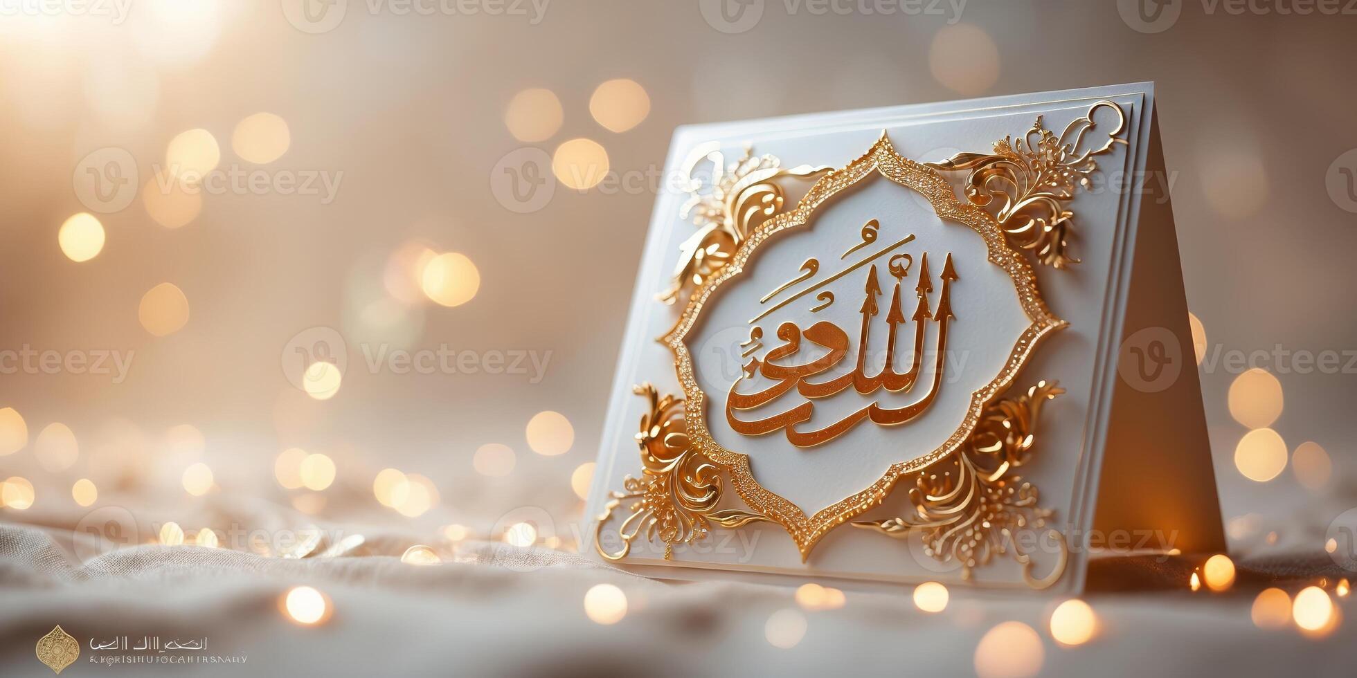 Elegant decorative card with golden calligraphy on soft background features intricate design photo