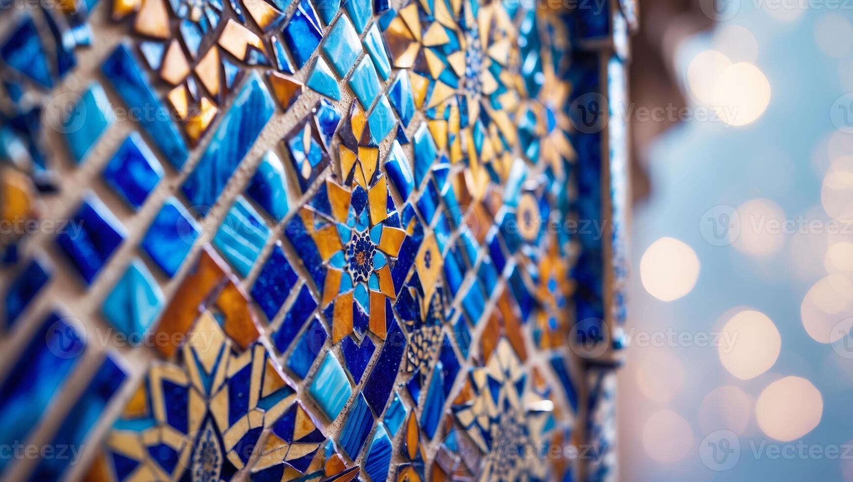 Intricate blue and gold mosaic pattern enhances the atmosphere of a vibrant cultural space photo