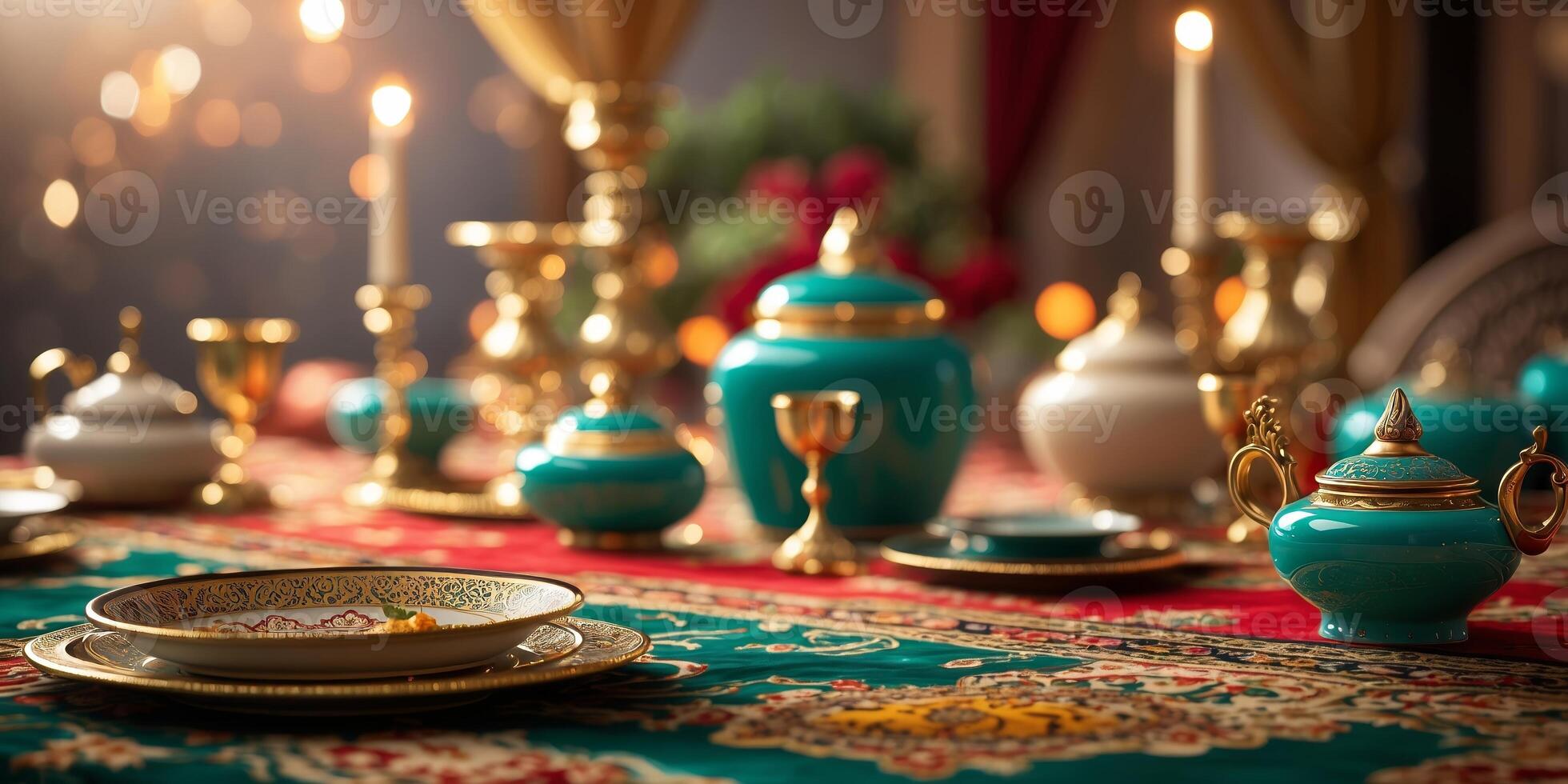 Elegant table setting with intricate decor for a festive gathering at night photo