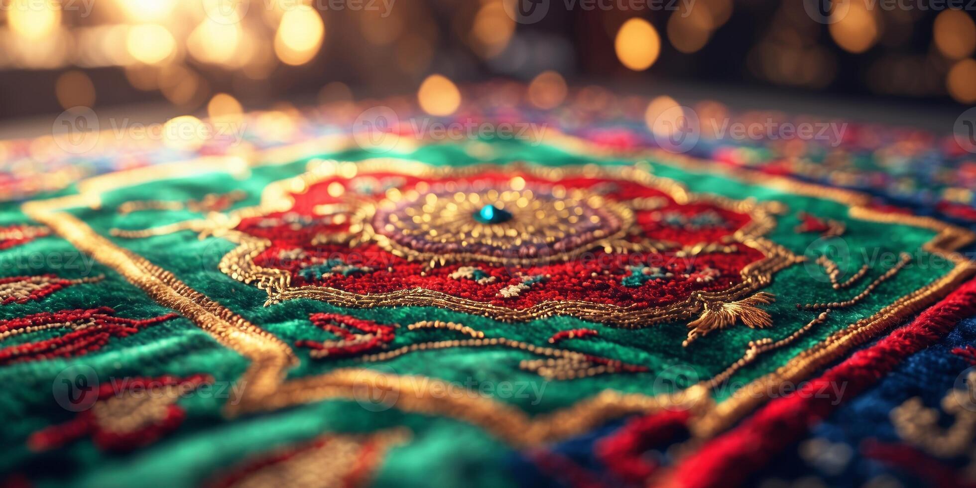 Intricate embroidery on a vibrant green textile showcasing traditional patterns and craftsmanship photo