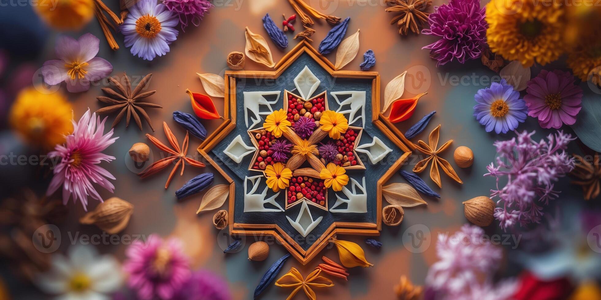Colorful floral arrangement showcasing intricate patterns and natural elements during a vibrant celebration of creativity photo