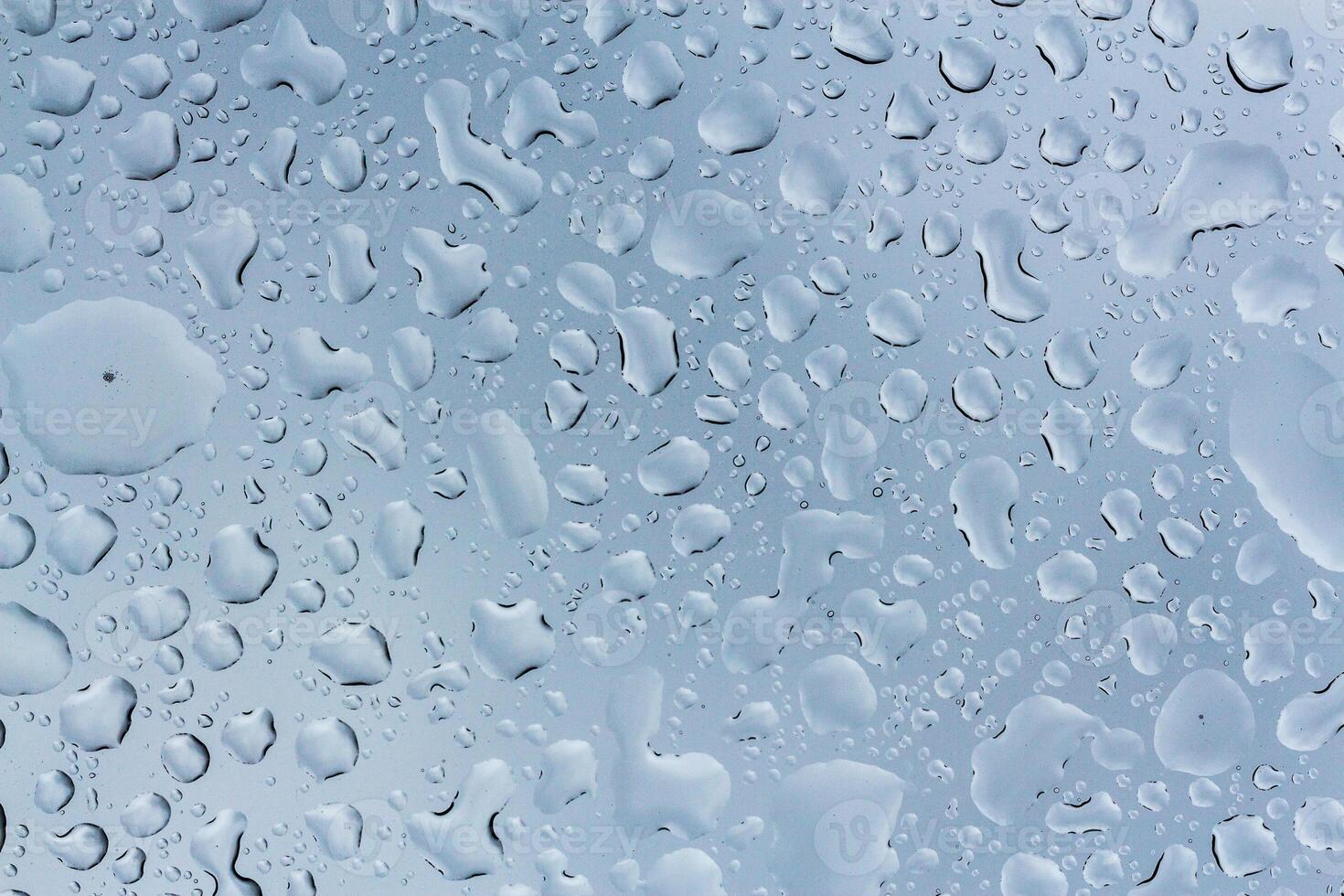 Water droplets create a mesmerizing pattern on a glass surface reflecting soft light in the early morning photo