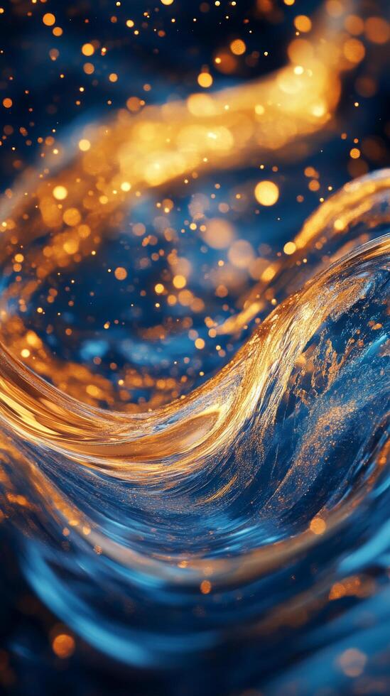 Water with gold bubbles and light photo