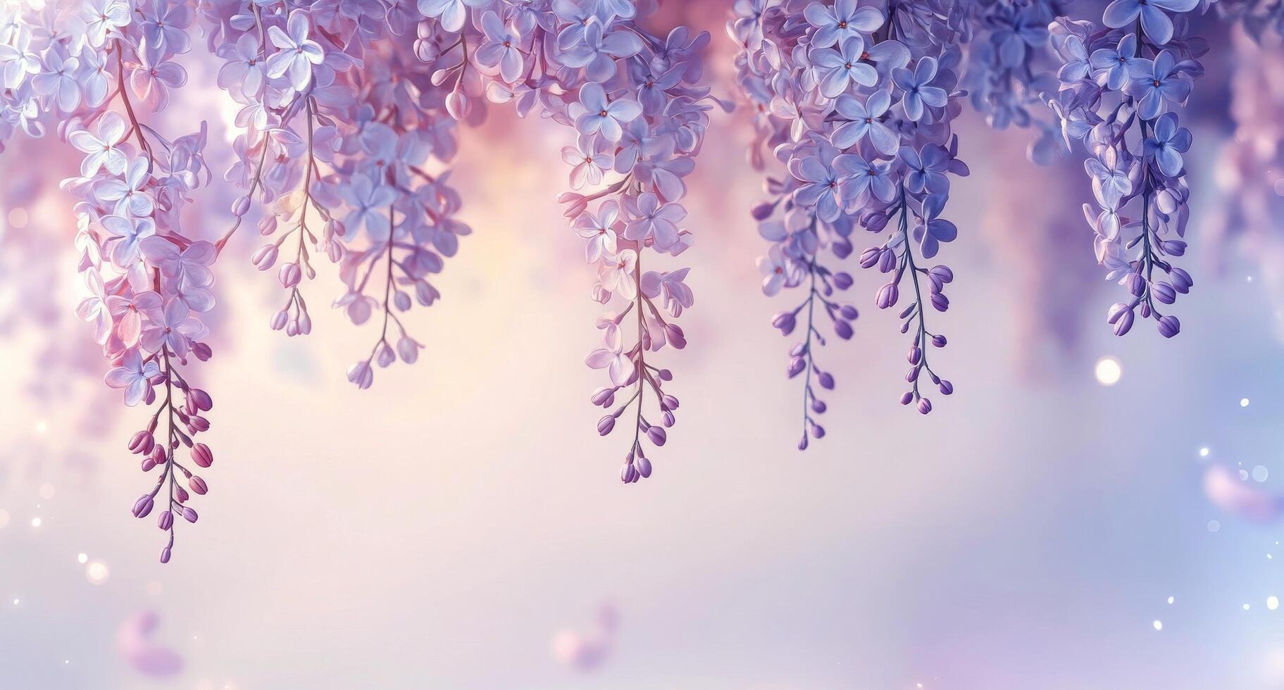 Purple flowers hanging from a tree photo