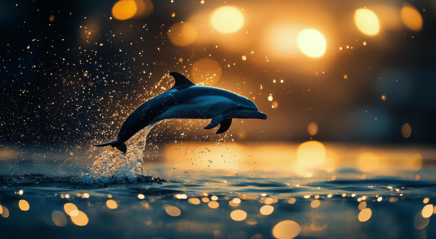 A dolphin jumping out of the water at sunset photo