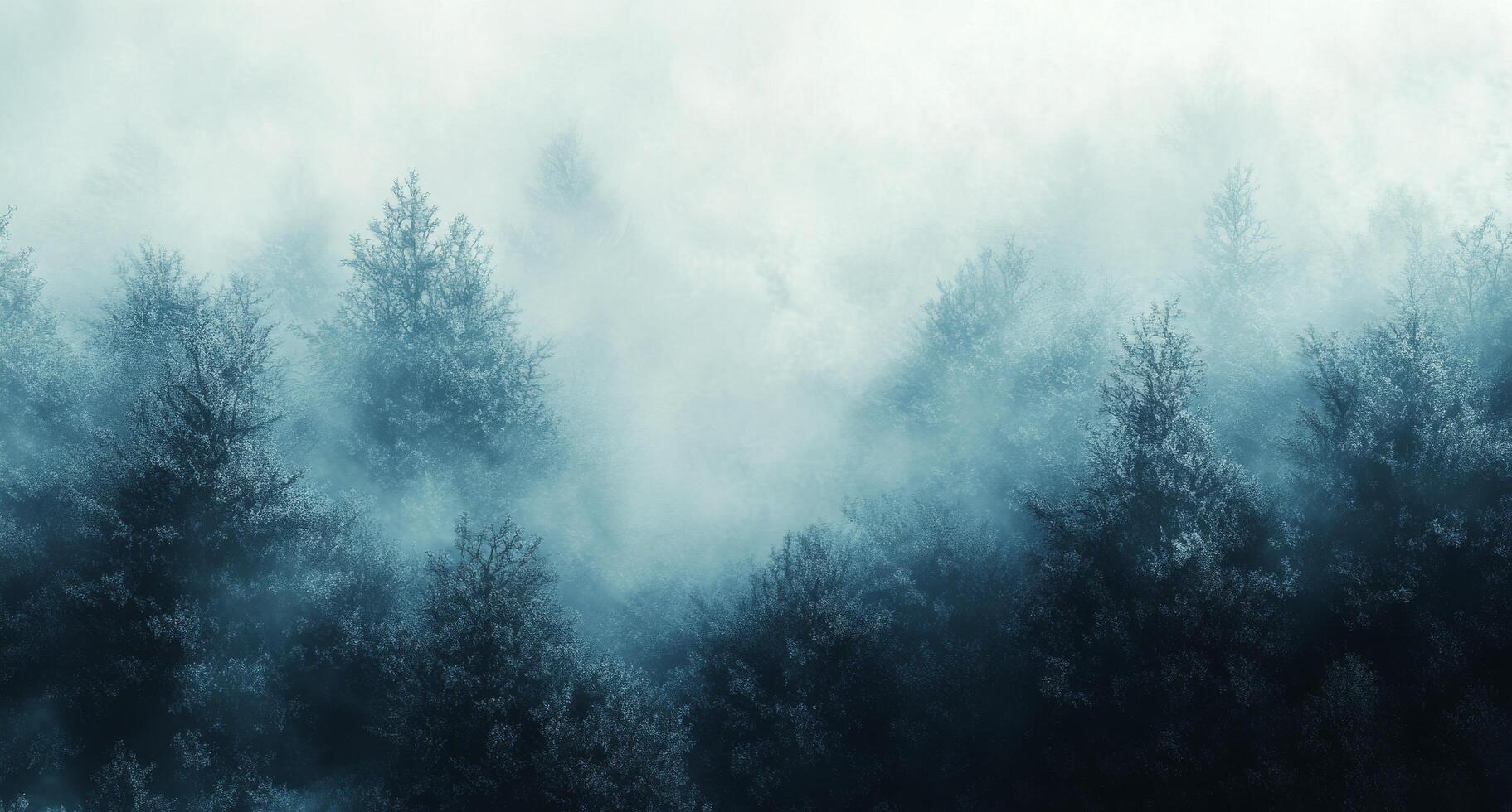 A forest with trees in the fog photo