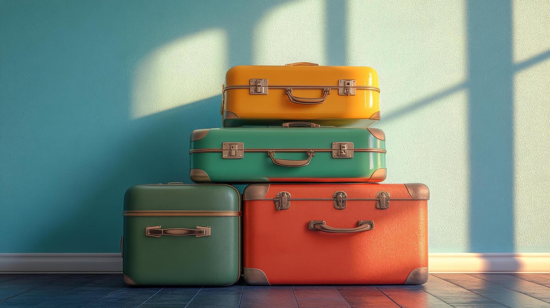 Three suitcases stacked on top of each other photo