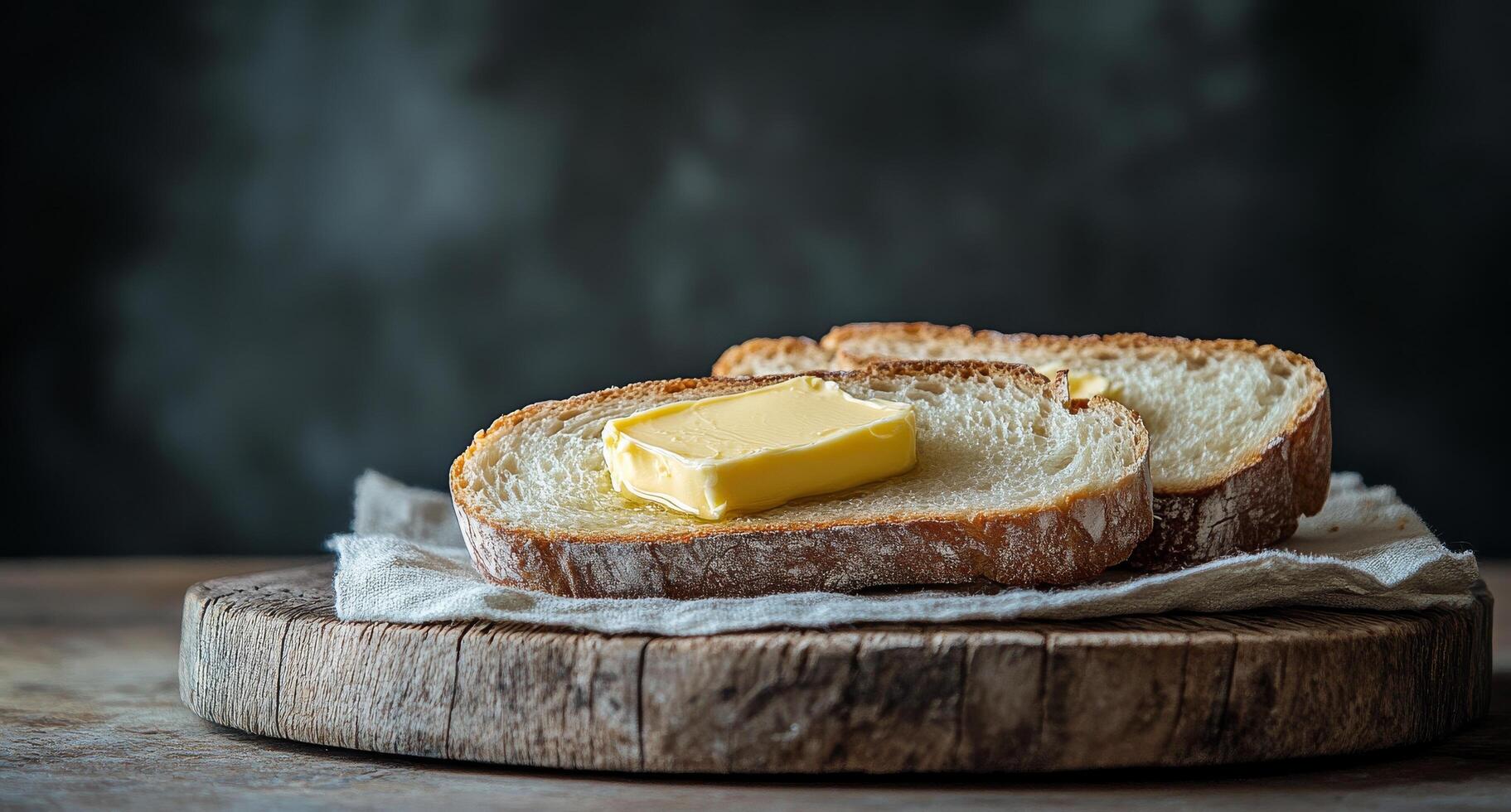 Butter on bread on a wooden table photo