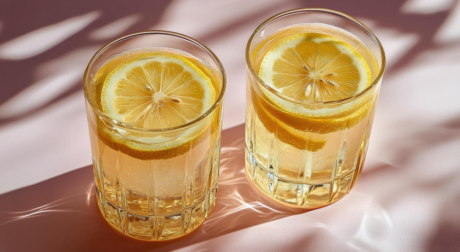 Two glasses of lemonade with a slice of lemon photo