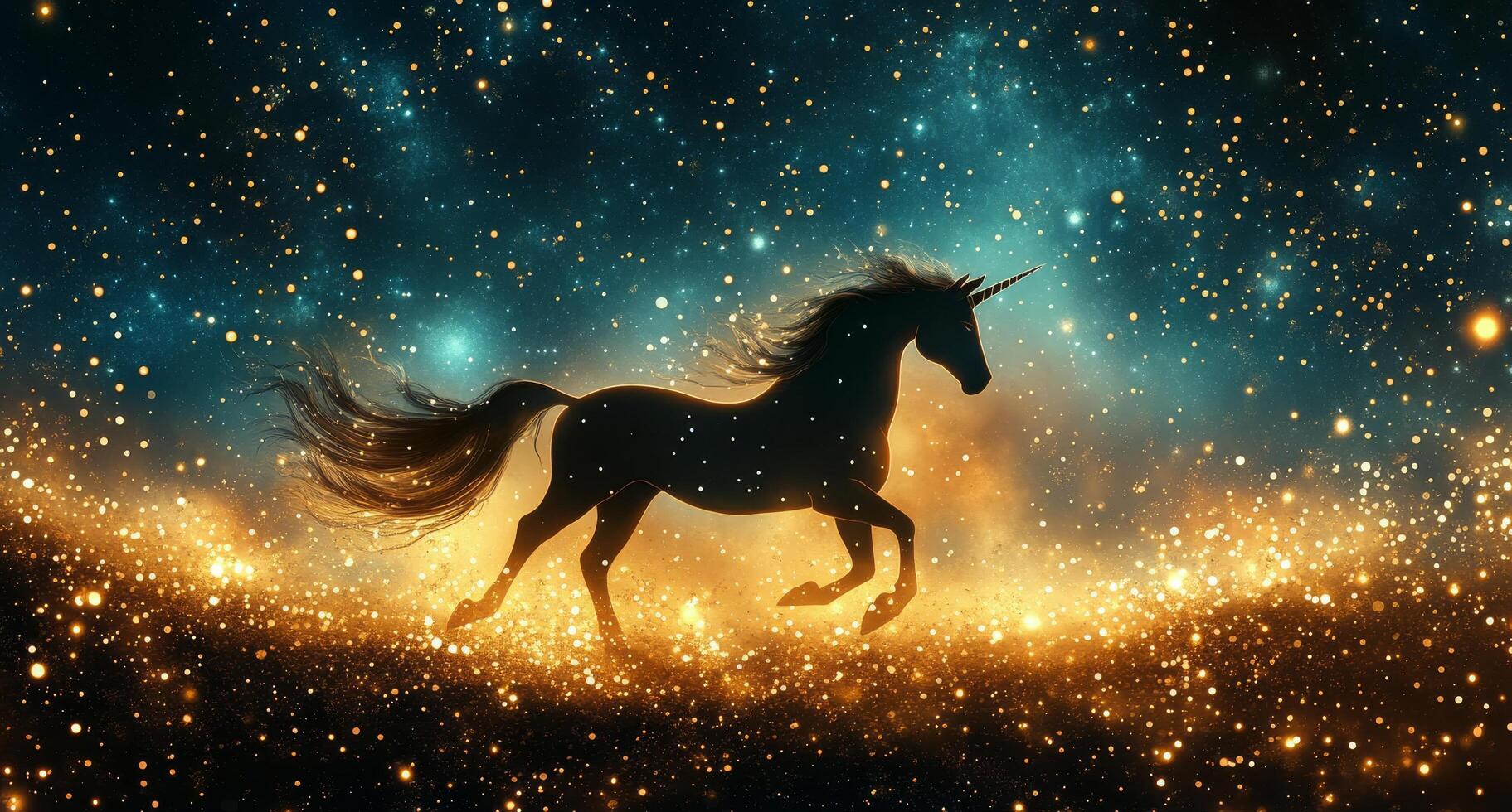 A horse running in the night with stars photo