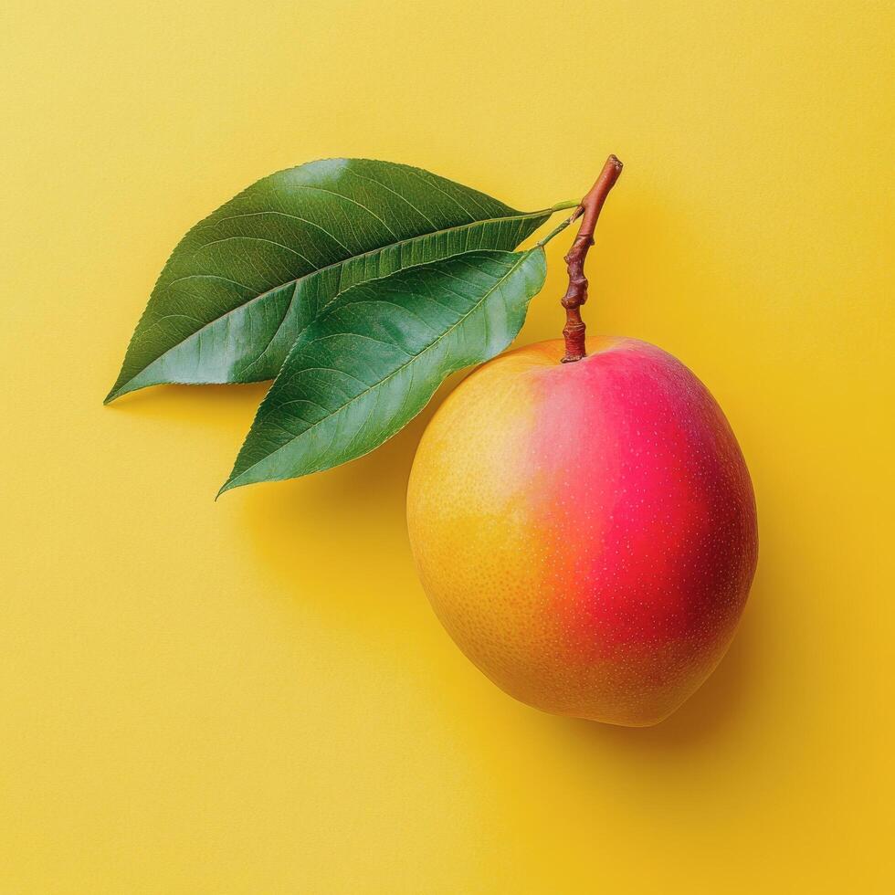 Mango on yellow background with leaf photo