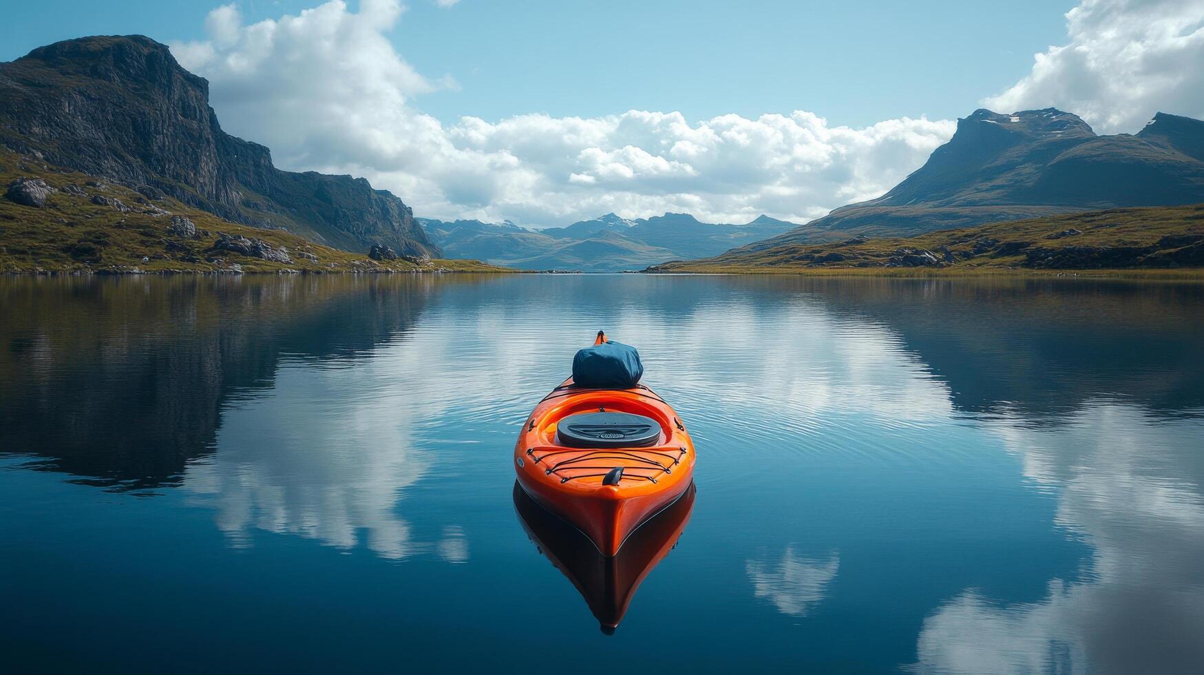 A man in a kayak on a calm lake photo