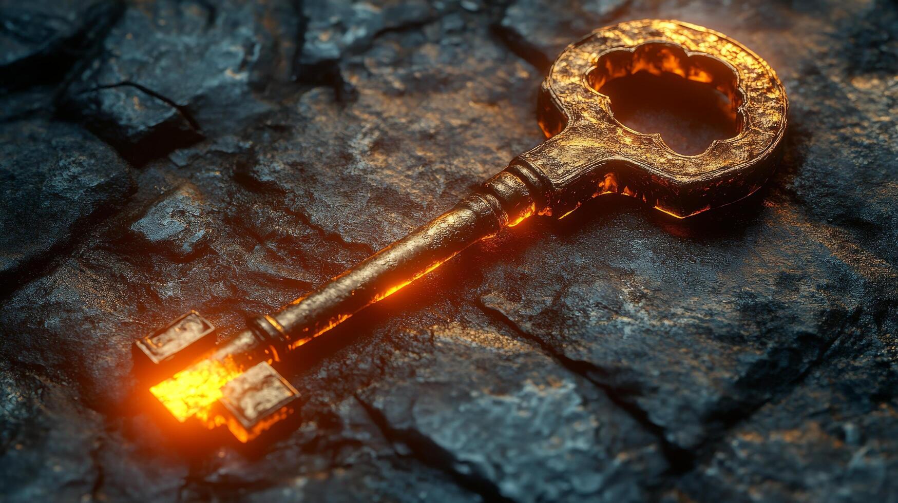 An old key with glowing light on it photo