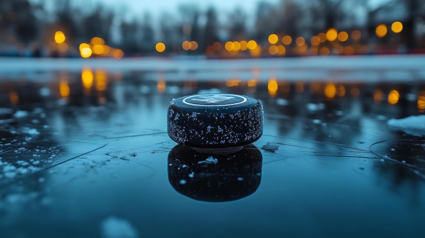 A black and white ball sitting on top of a frozen lake photo