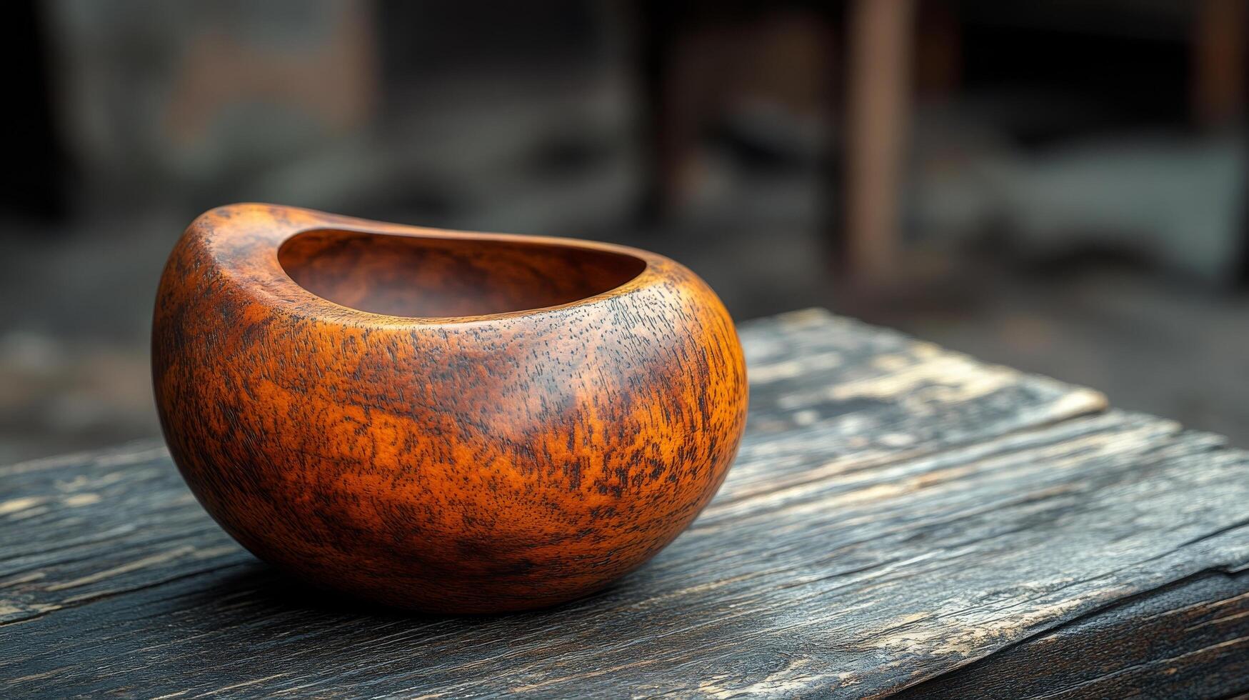 A wooden vase sitting on a wooden table photo