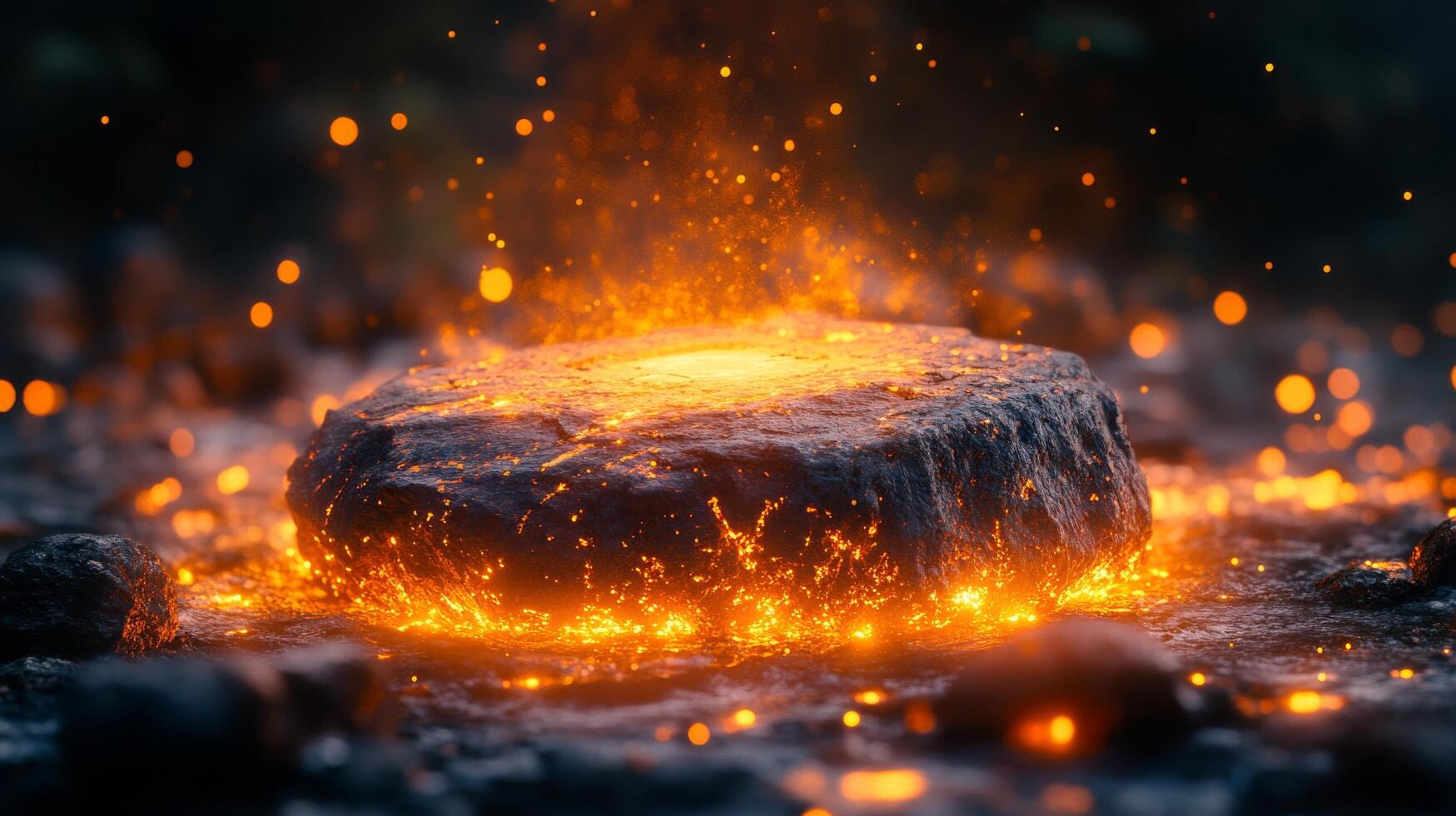 A lava rock is being lit up by fire photo
