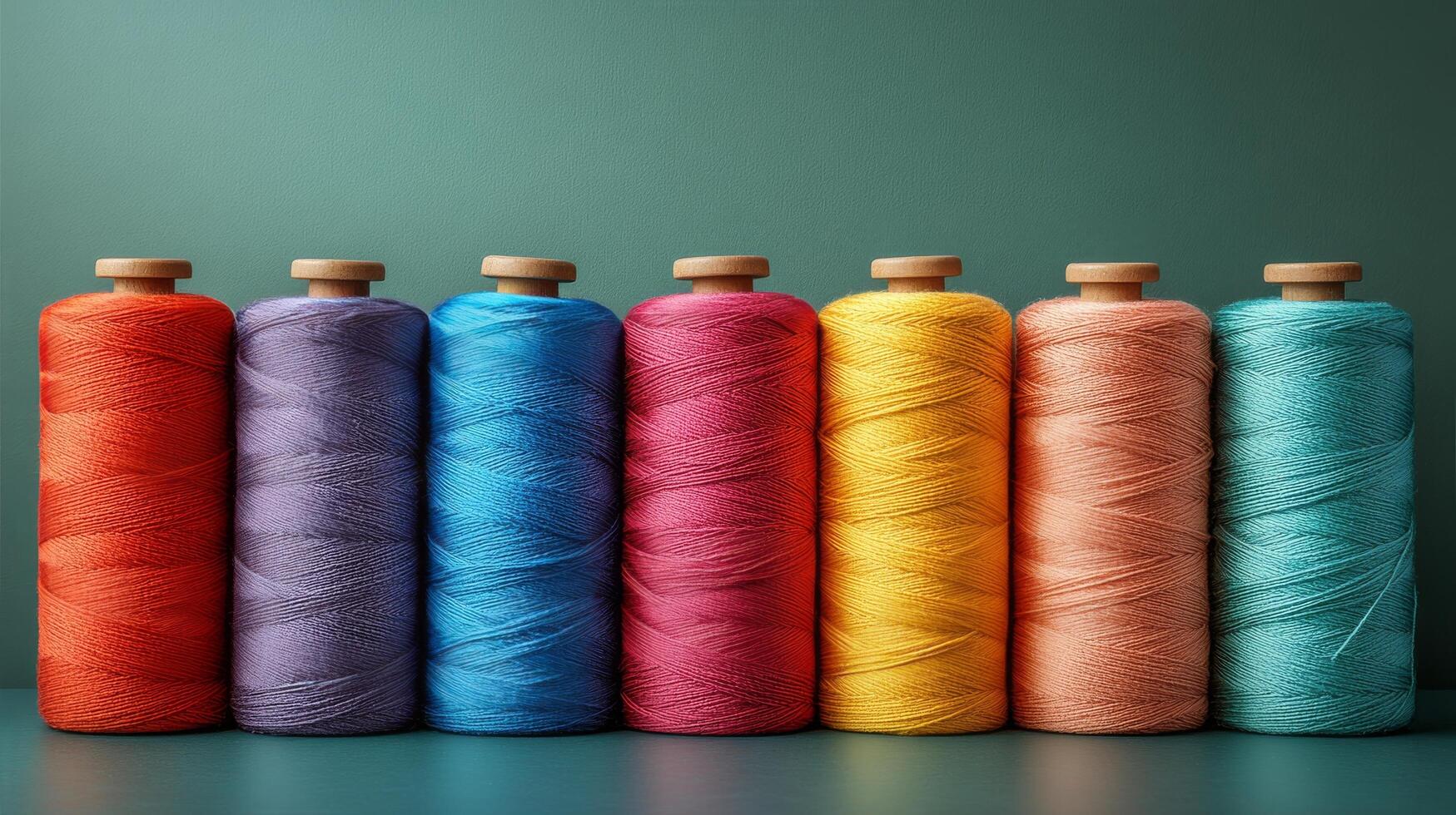 A row of spools of colorful thread photo
