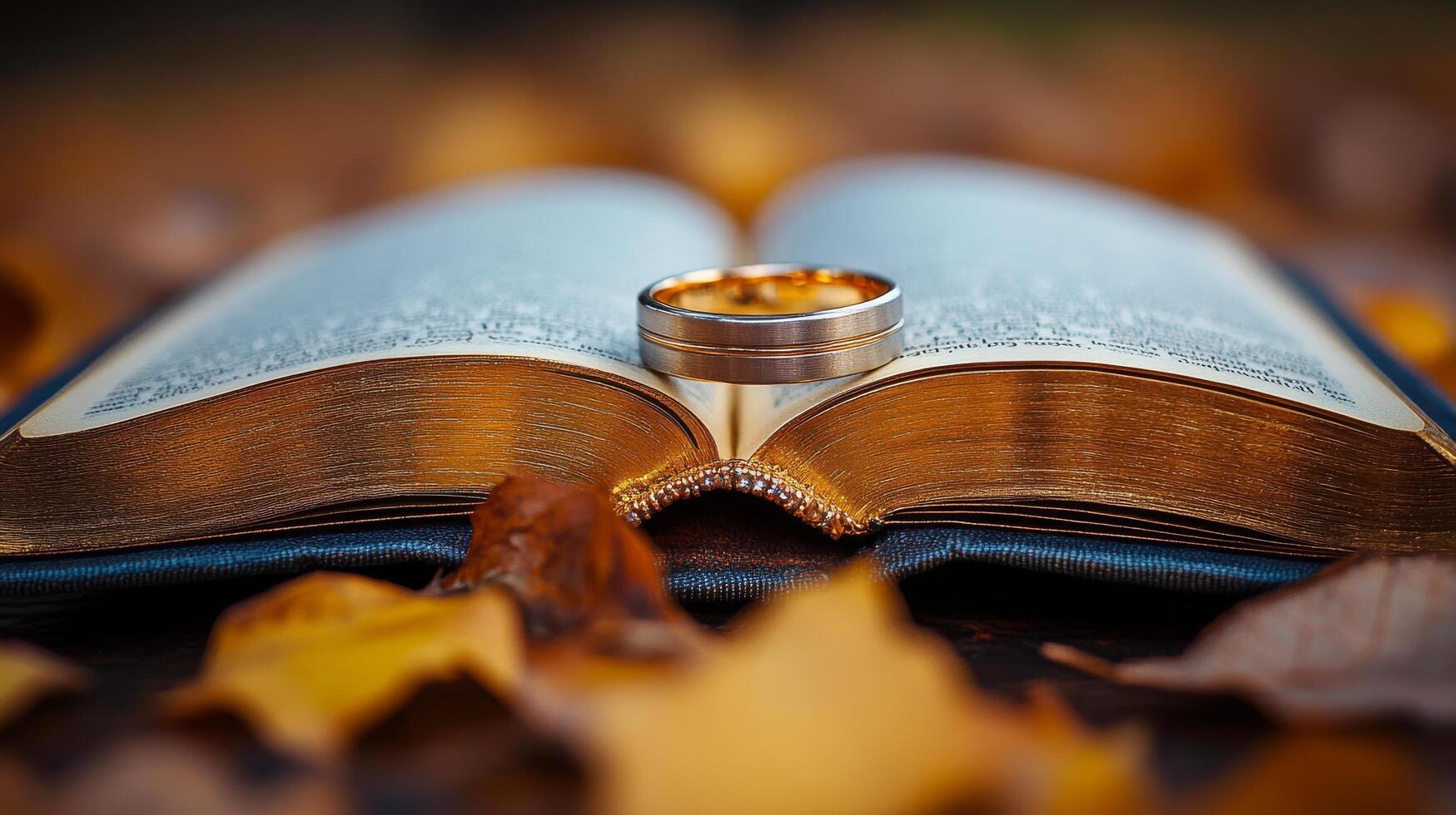 Wedding rings on an open bible photo