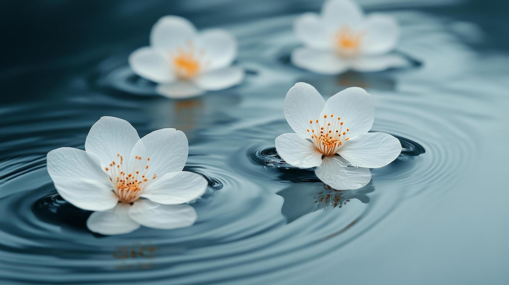 Three white flowers floating in water photo