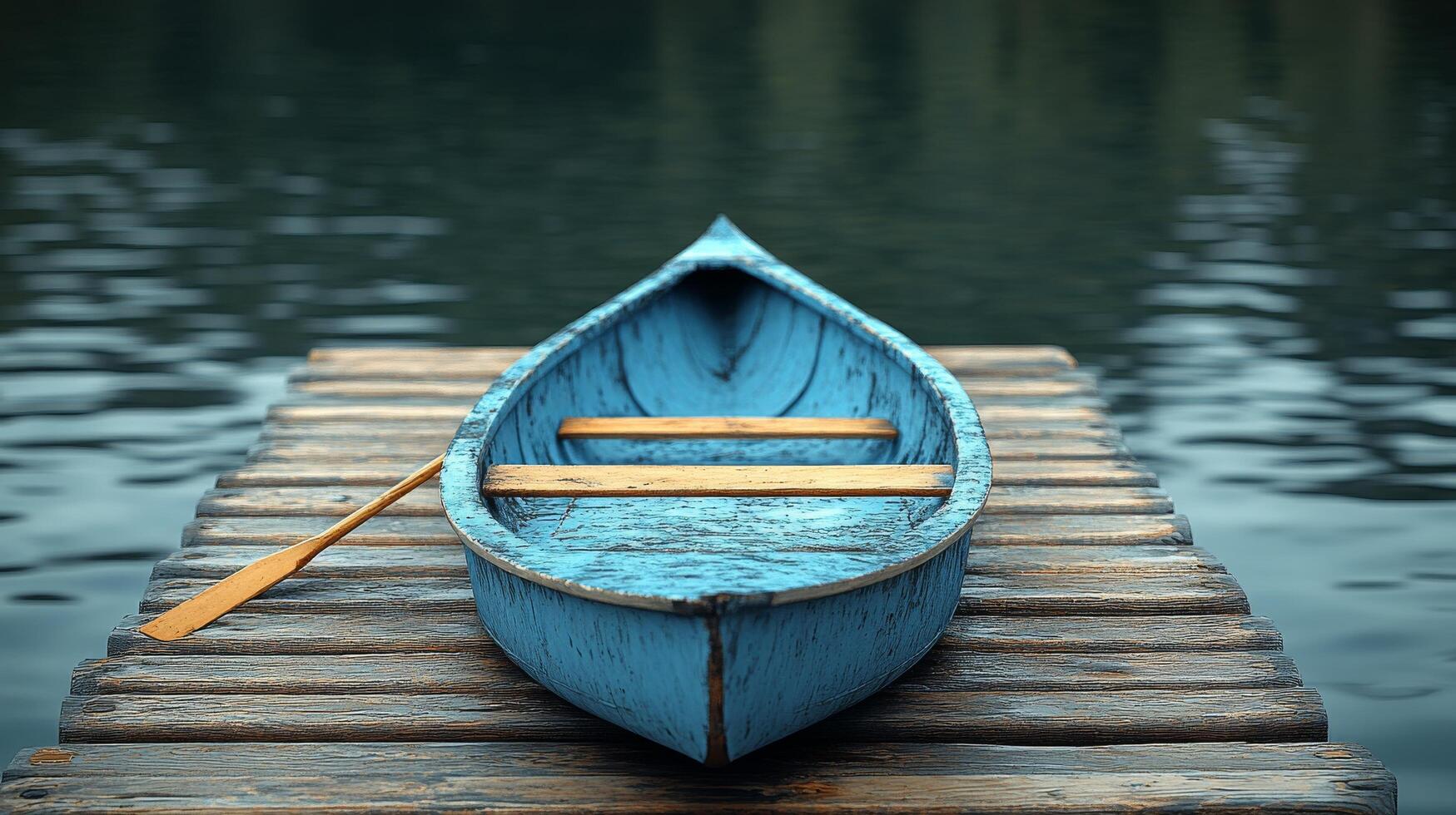 A blue boat sitting on a dock photo