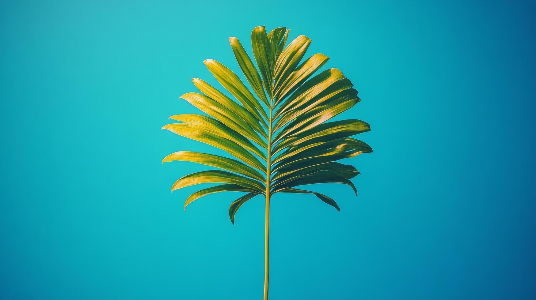 A palm leaf on a blue background photo