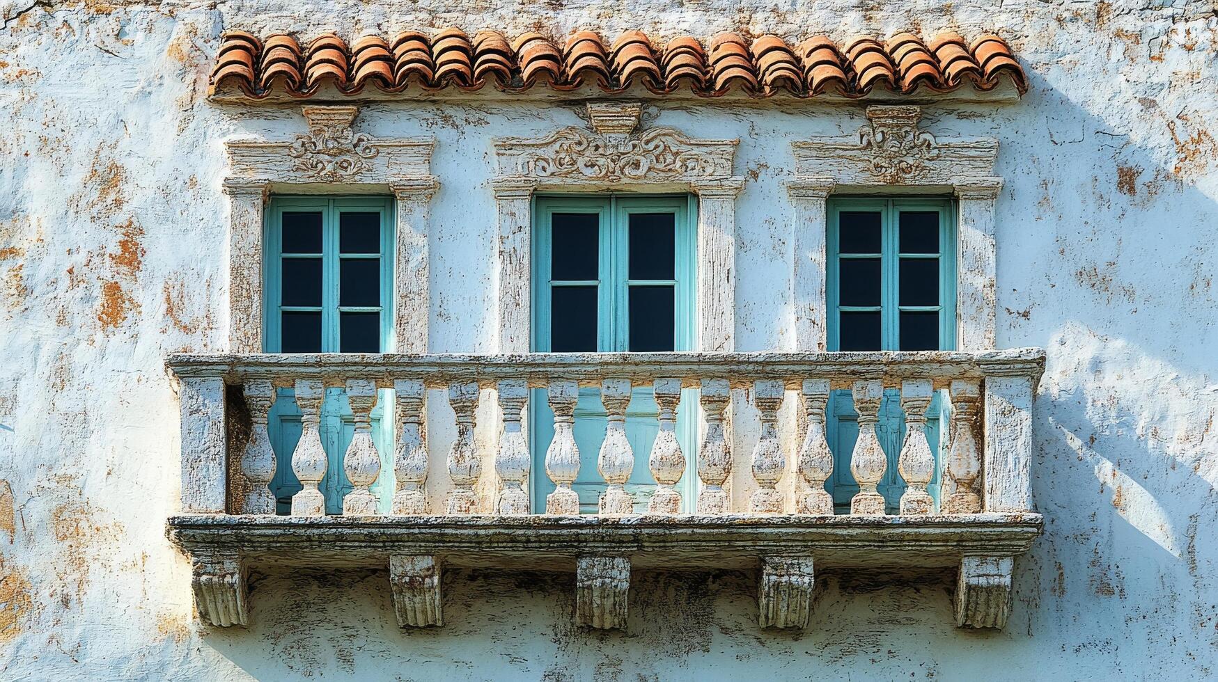 A white wall with a balcony and a window photo