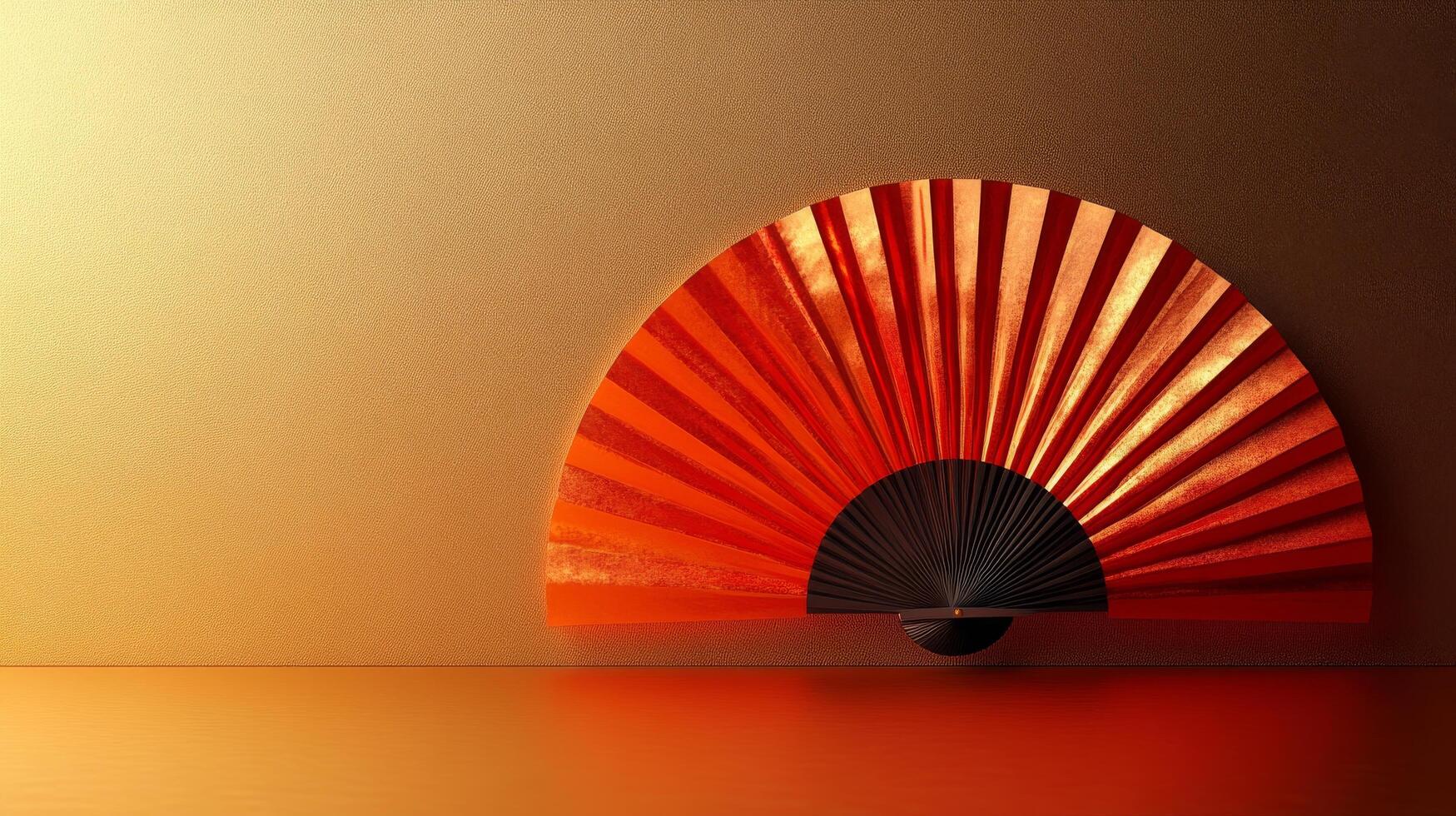 A red and black fan sitting on a table photo