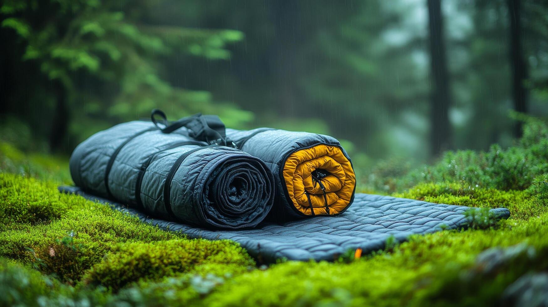 A sleeping bag and sleeping pad on the ground photo