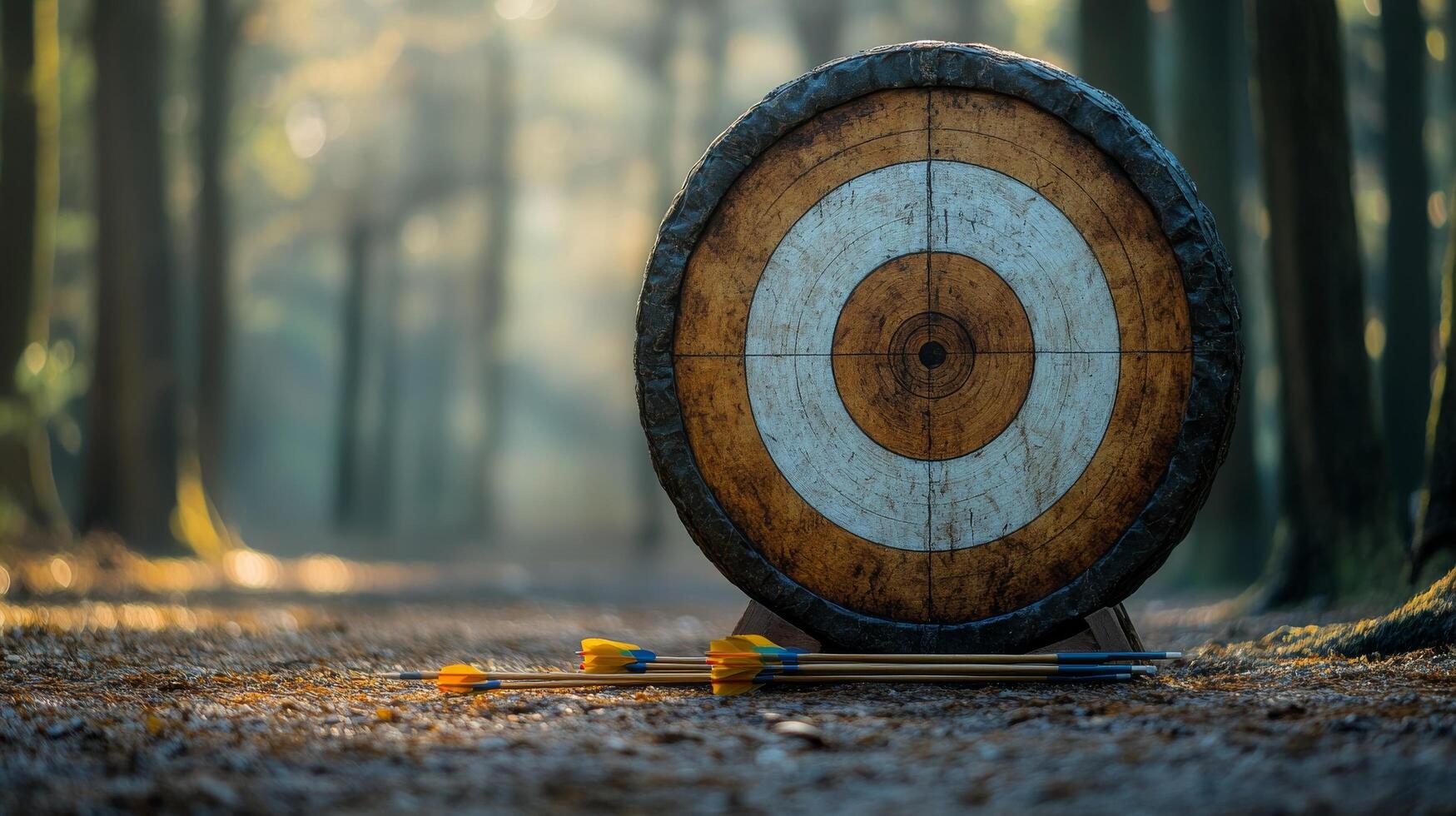 An arrow and a target in the woods photo