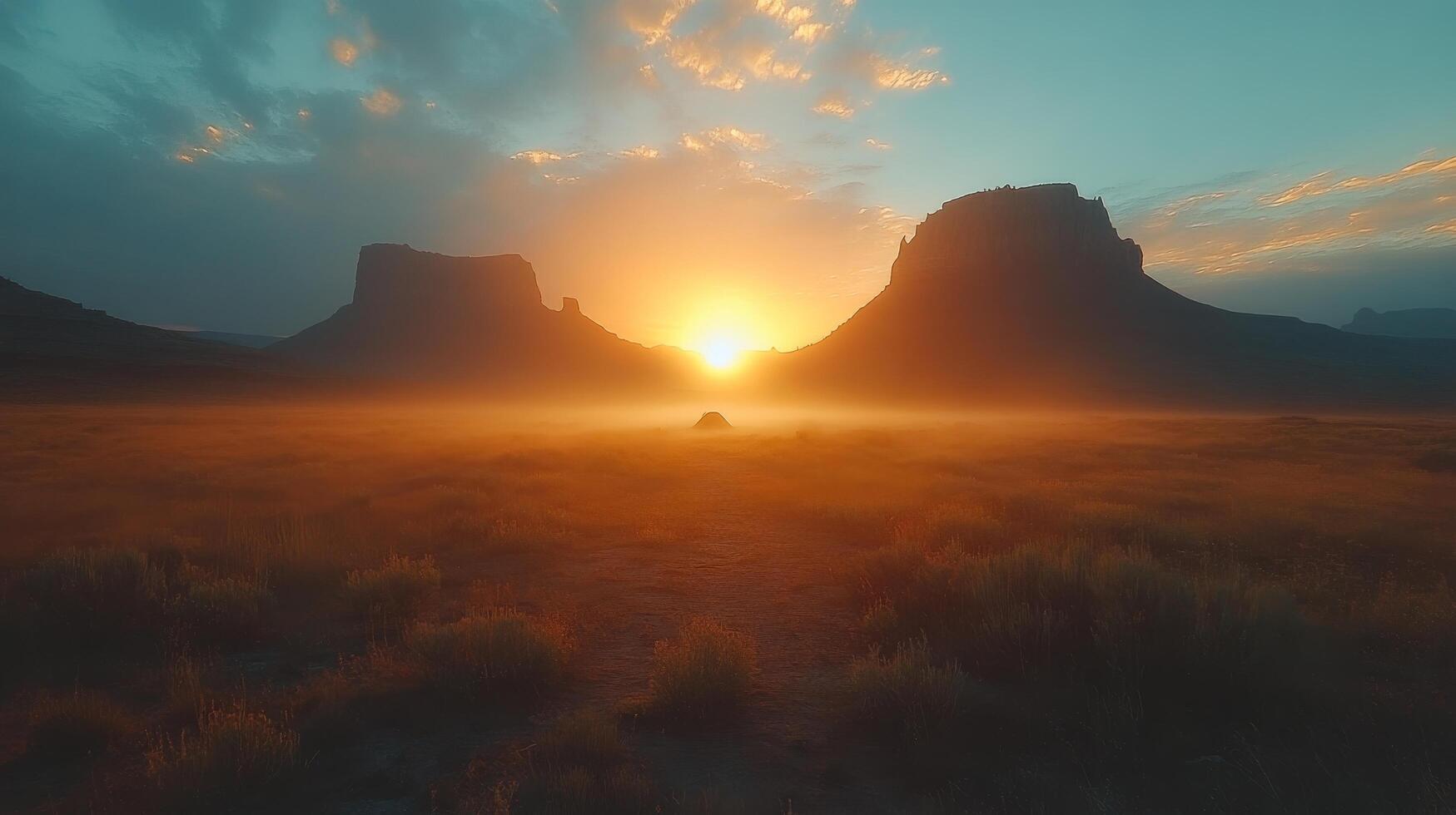 A man sitting in the middle of a field at sunset photo