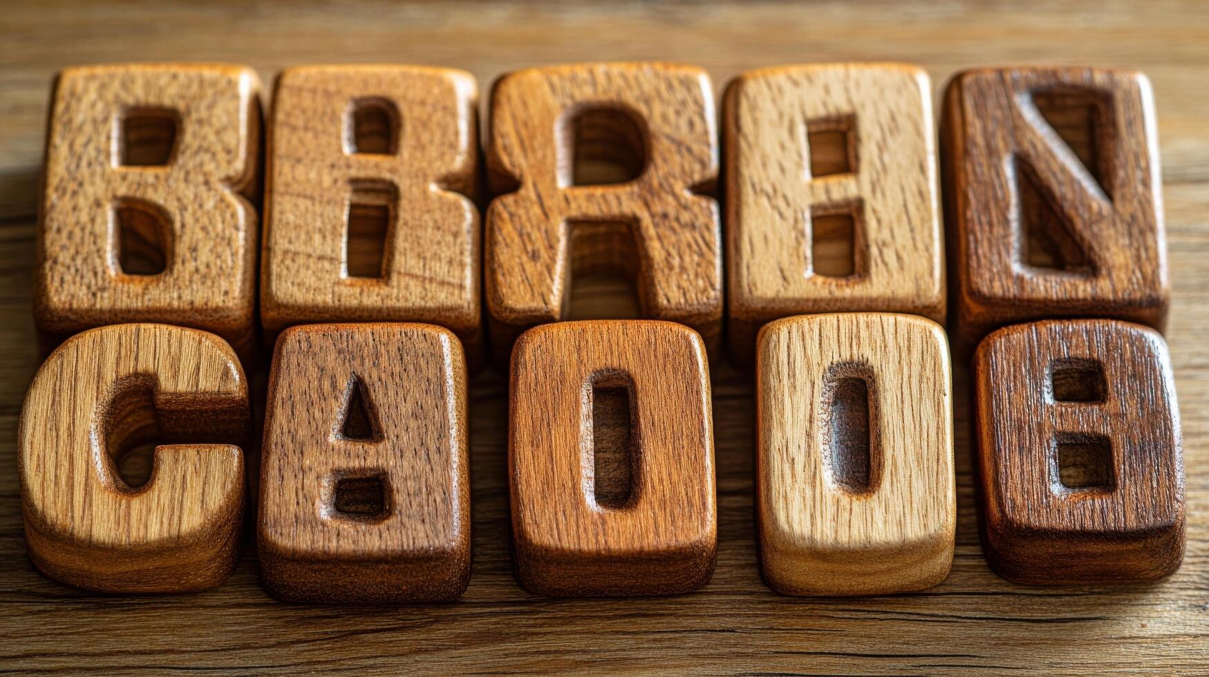 The word brand is spelled out in wooden letters photo