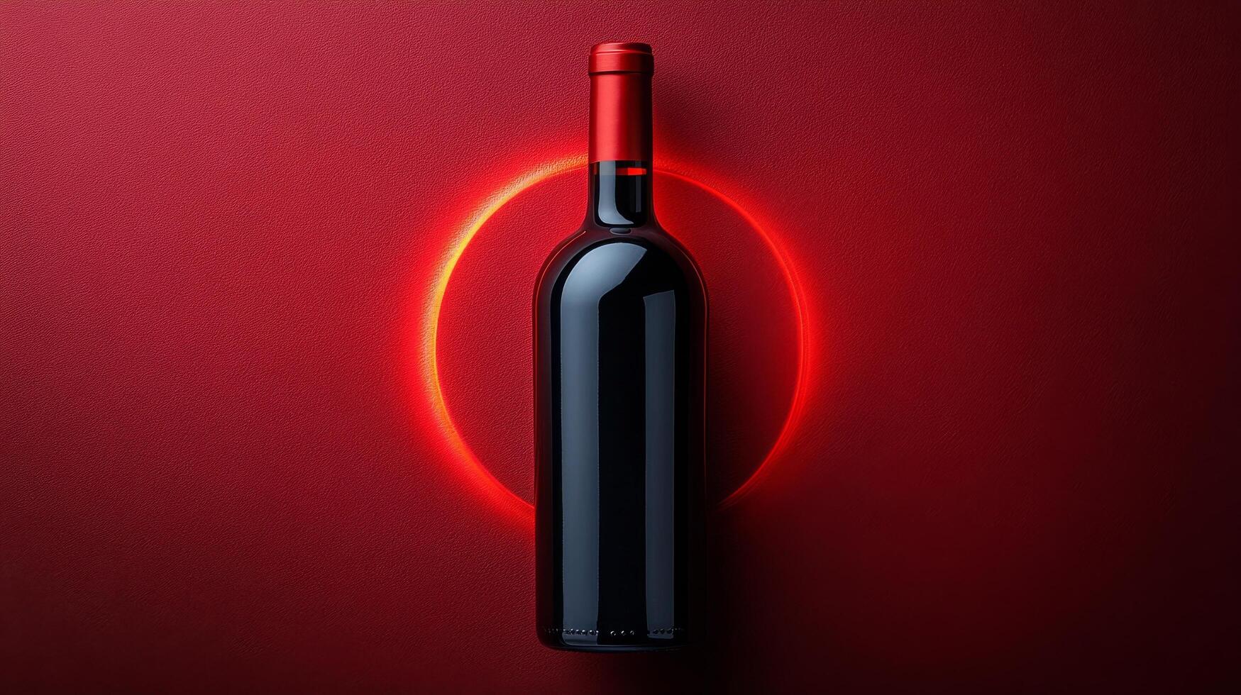 A bottle of red wine on a red background photo
