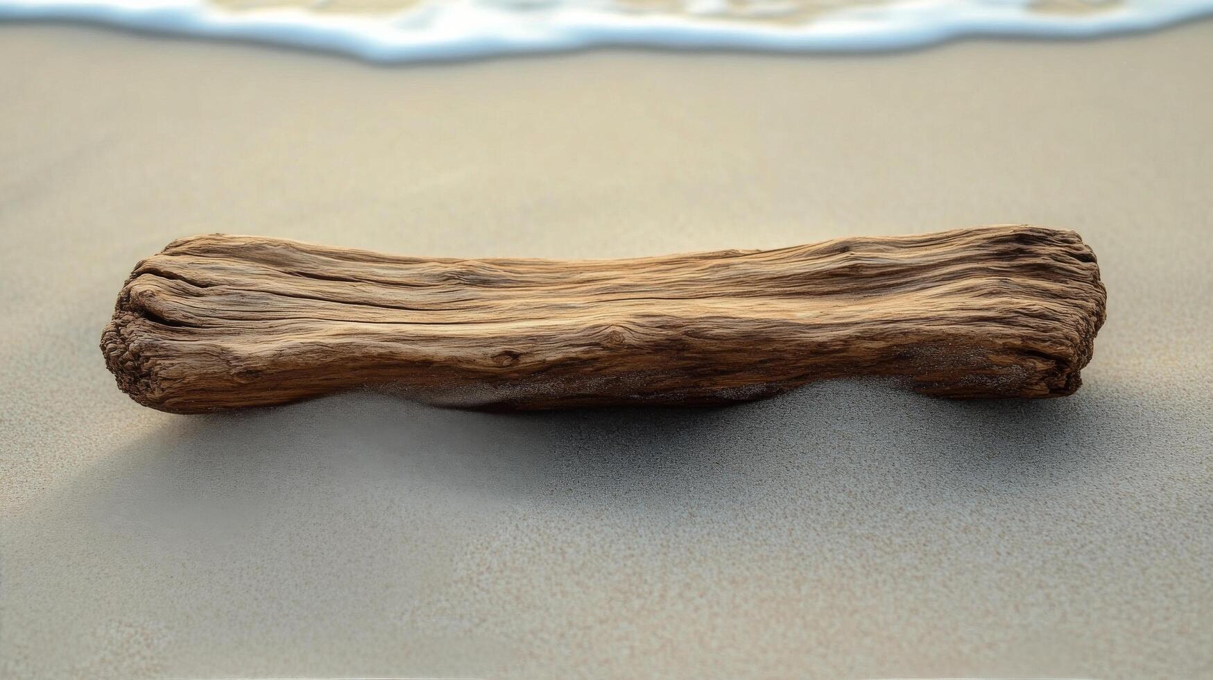 A log on the beach with waves in the background photo