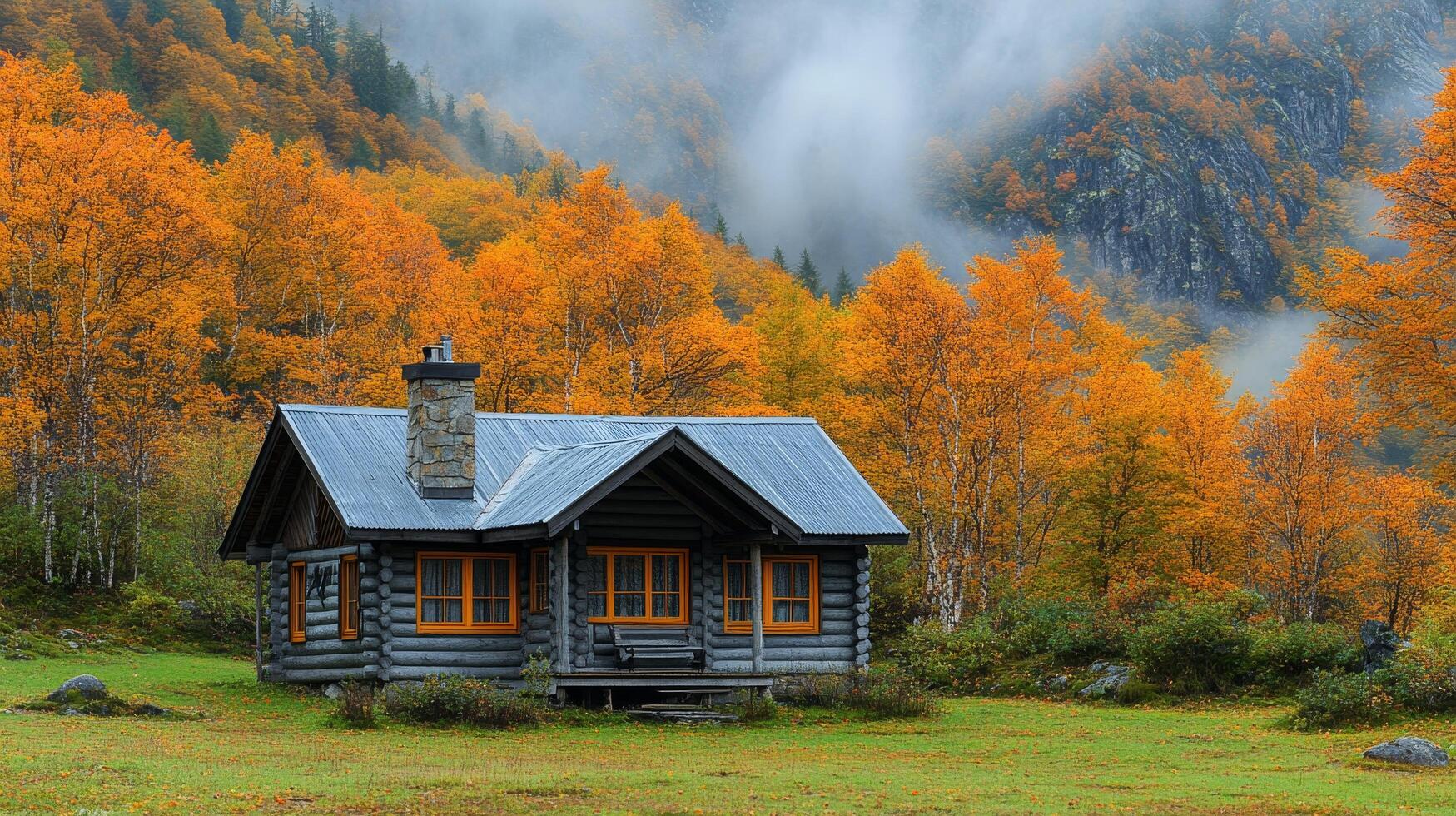 A small cabin in the middle of a field photo