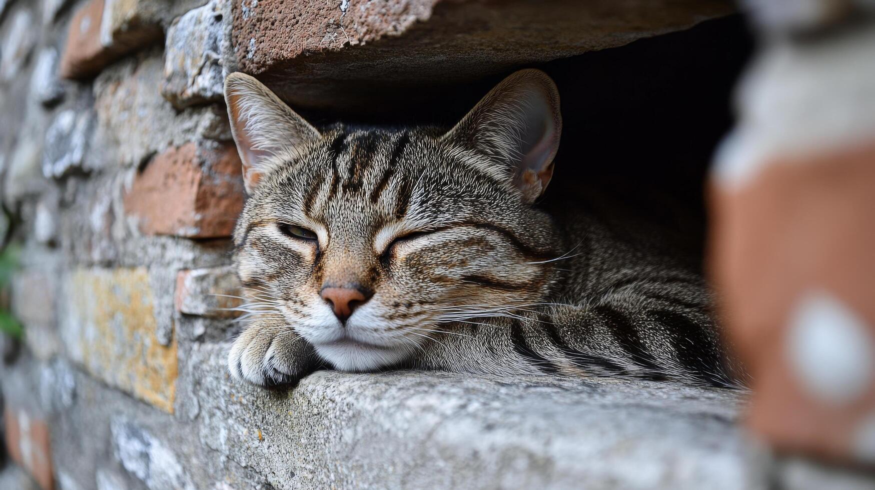 A cat is laying down in a window photo
