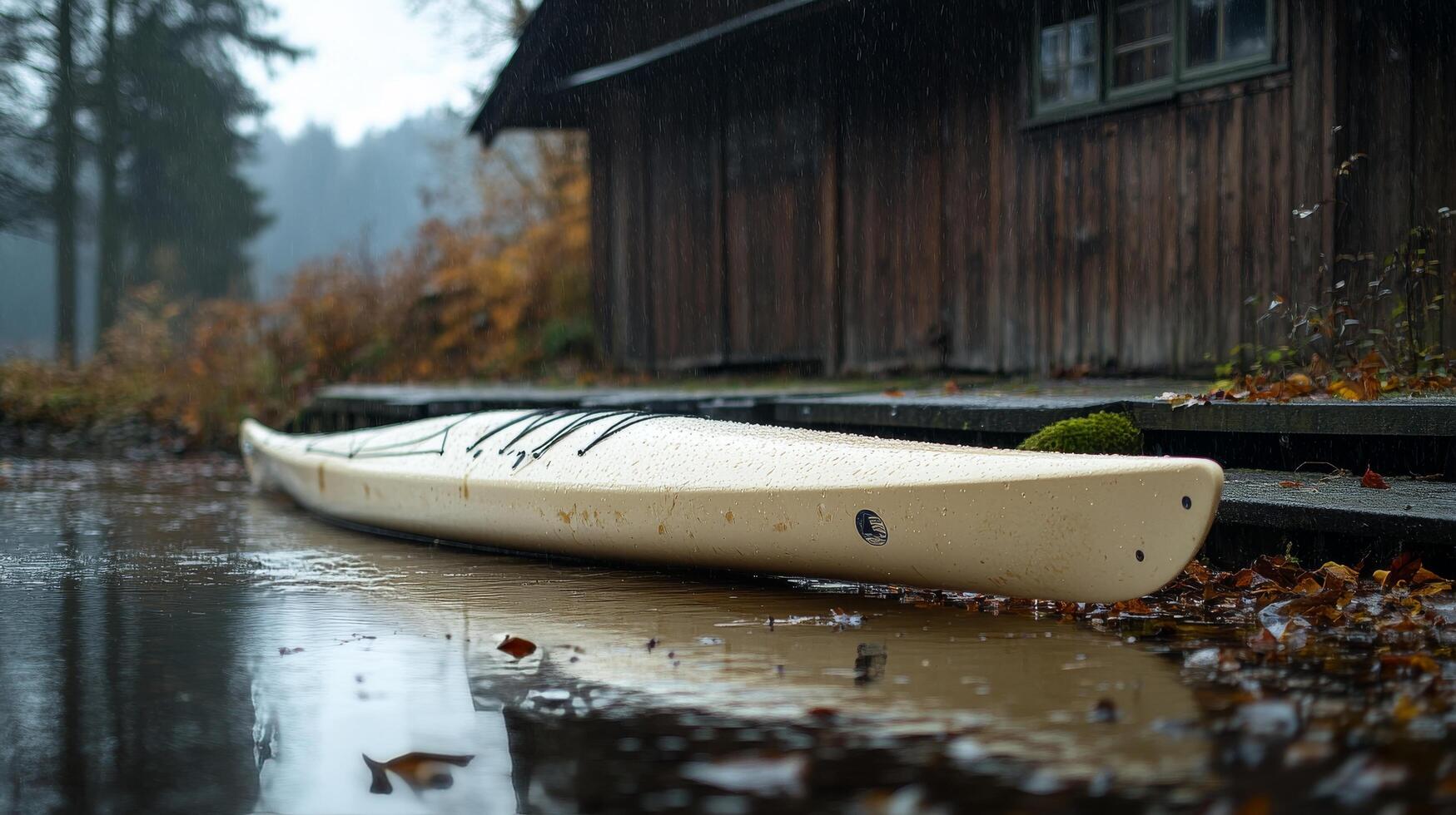 A white kayak on the ground photo
