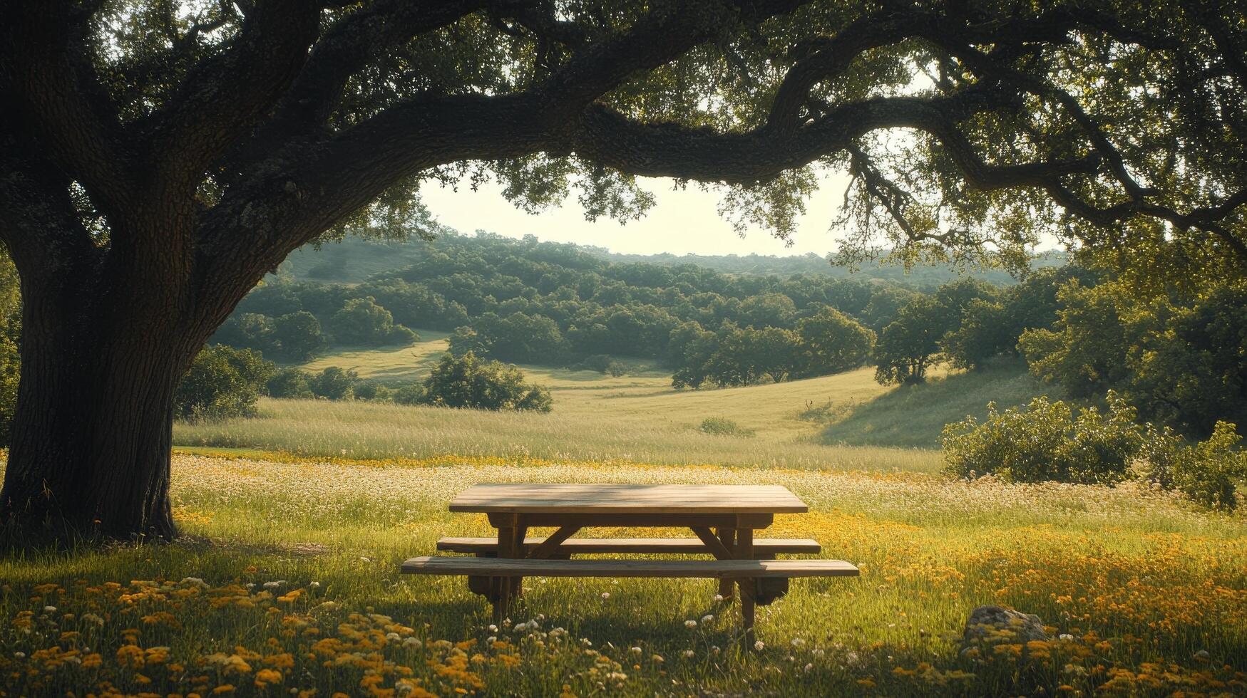 A picnic table under a tree photo