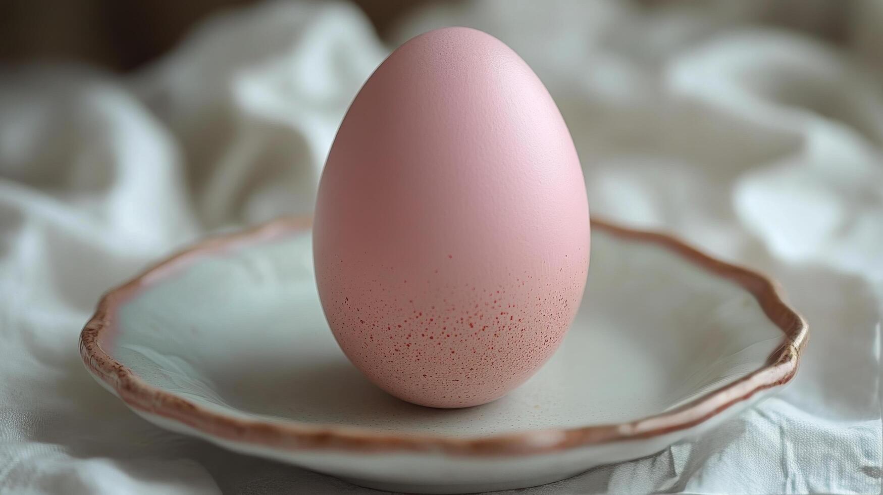 A pink egg sitting on a plate photo