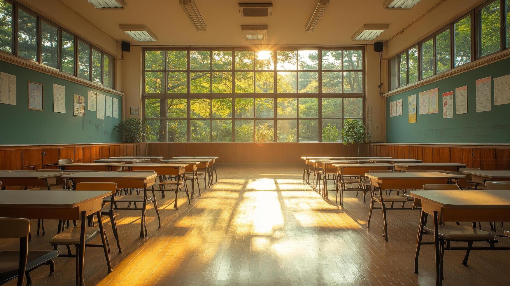 Empty classroom with windows photo