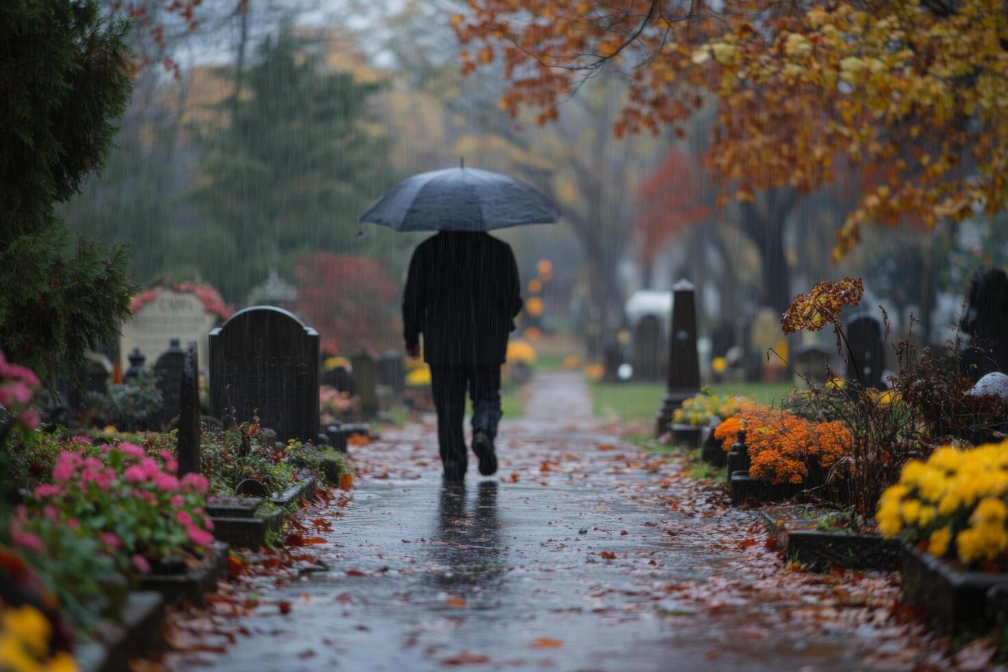 A person walking down a path with an umbrella photo