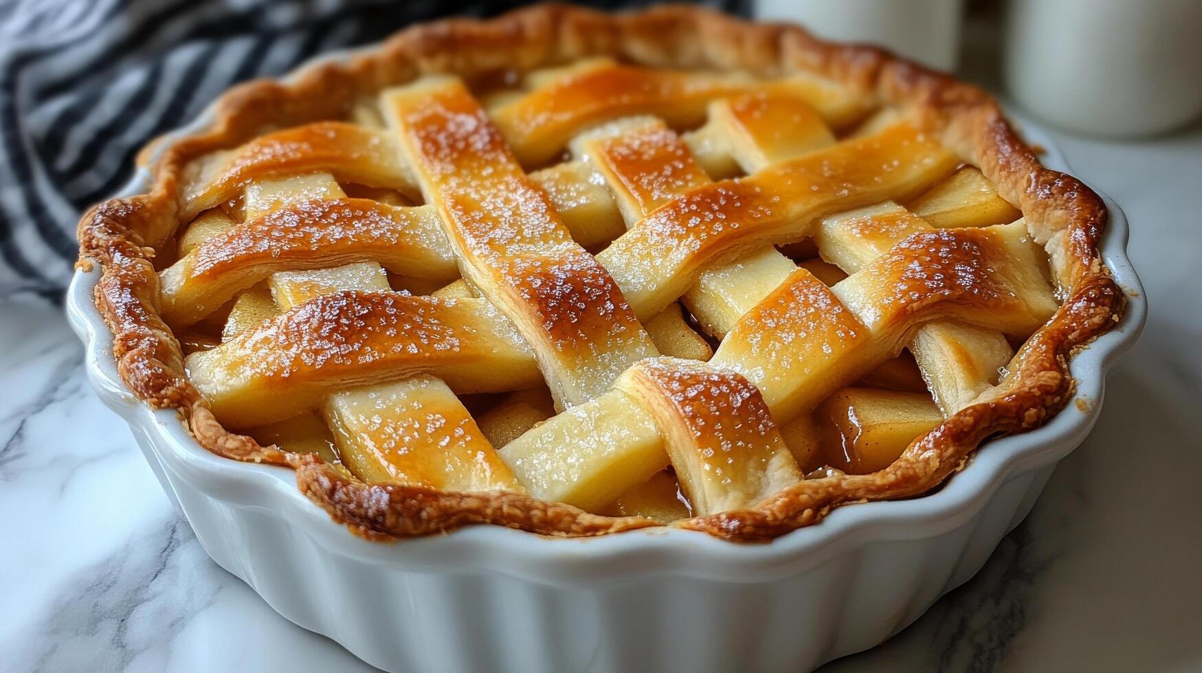 A pie with a lattice pattern on top photo