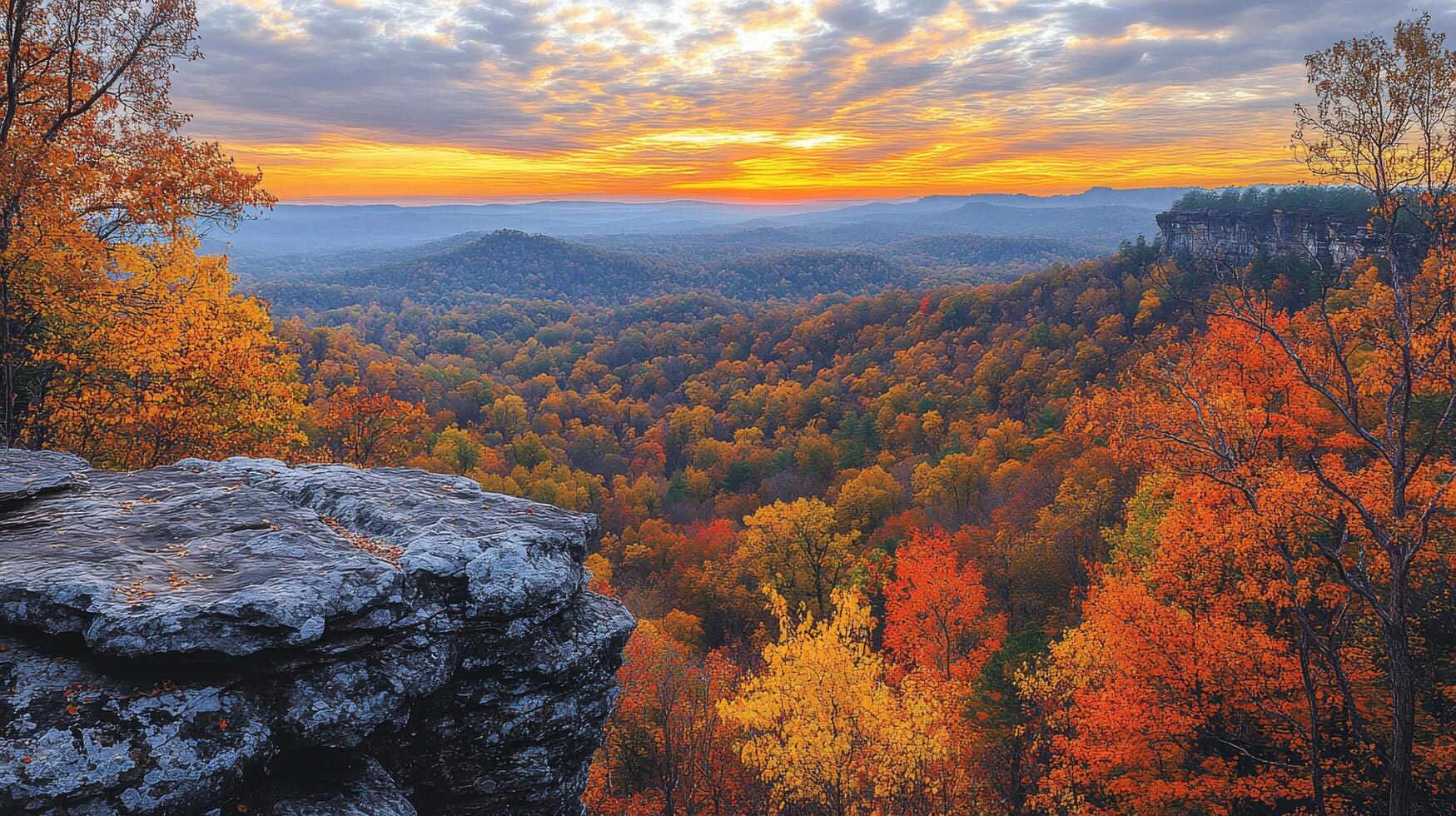 A view of the mountains and trees in autumn photo