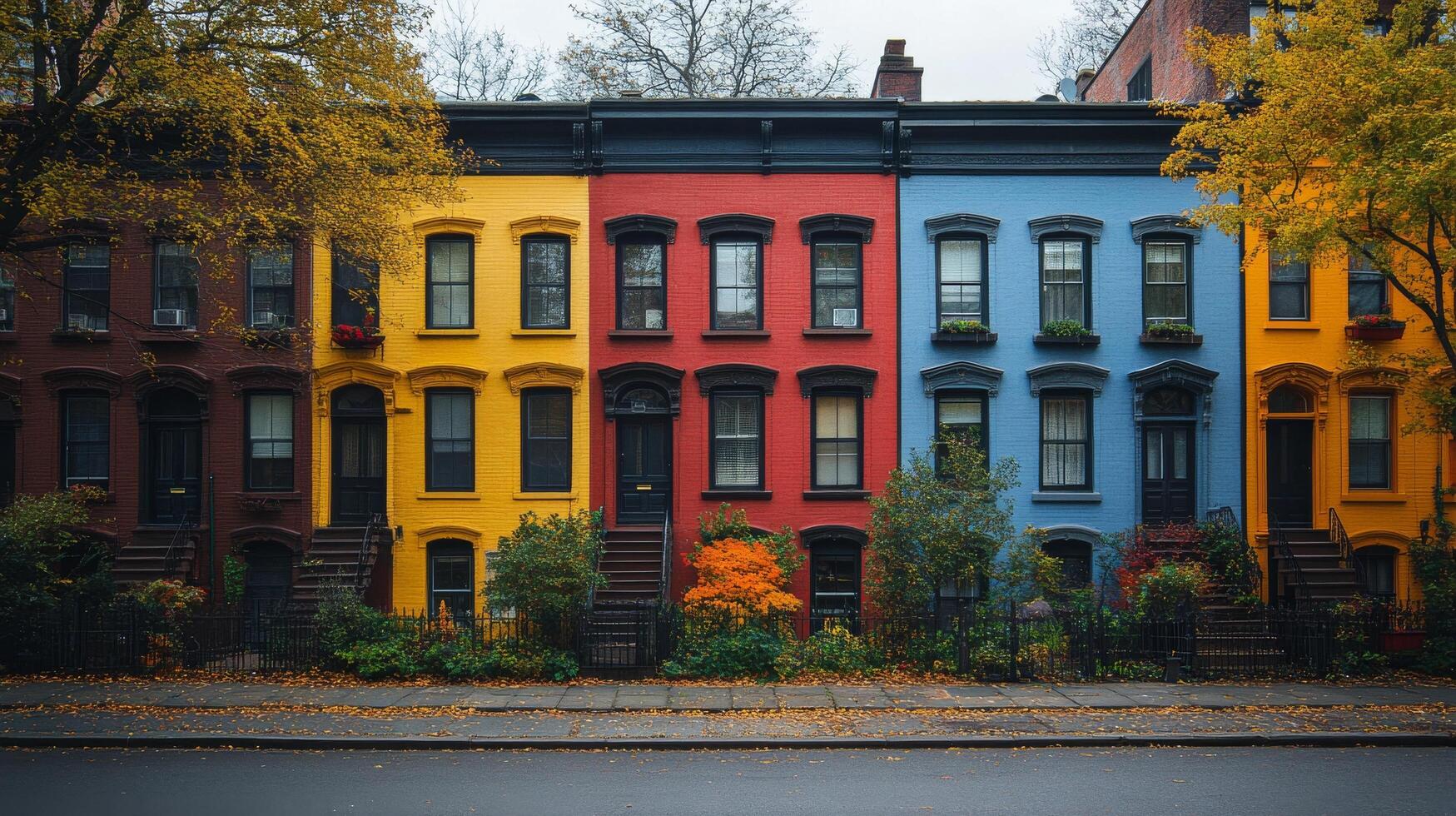 A row of colorful houses in new york city photo
