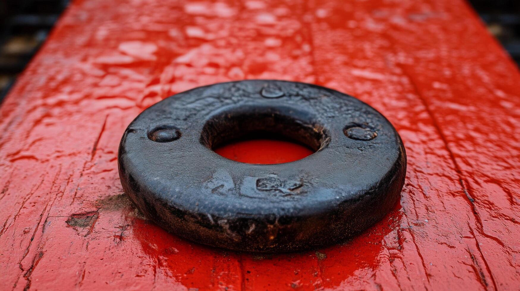 A red wooden bench photo