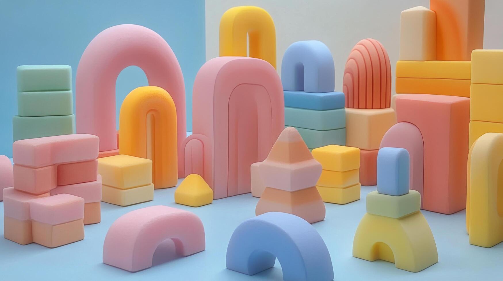 A group of colorful blocks on a blue surface photo