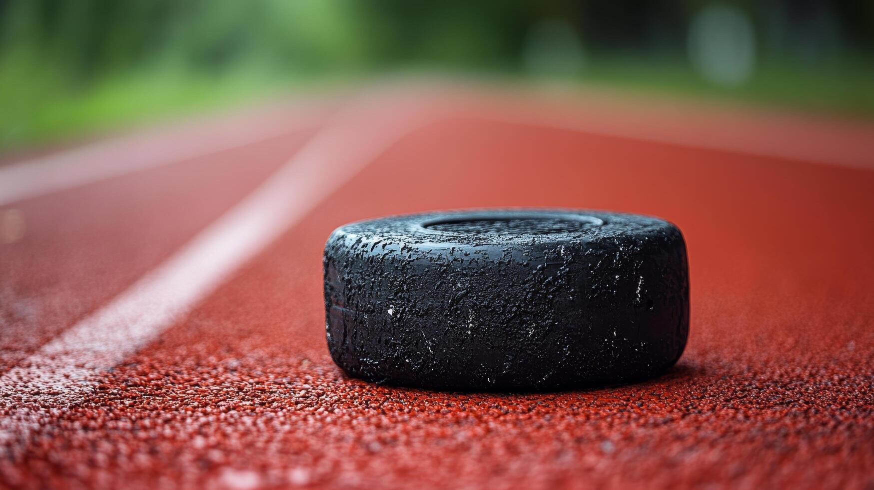 A tire sitting on the track in a field photo