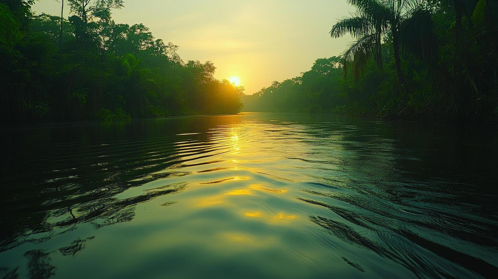 A river with trees and water at sunset photo