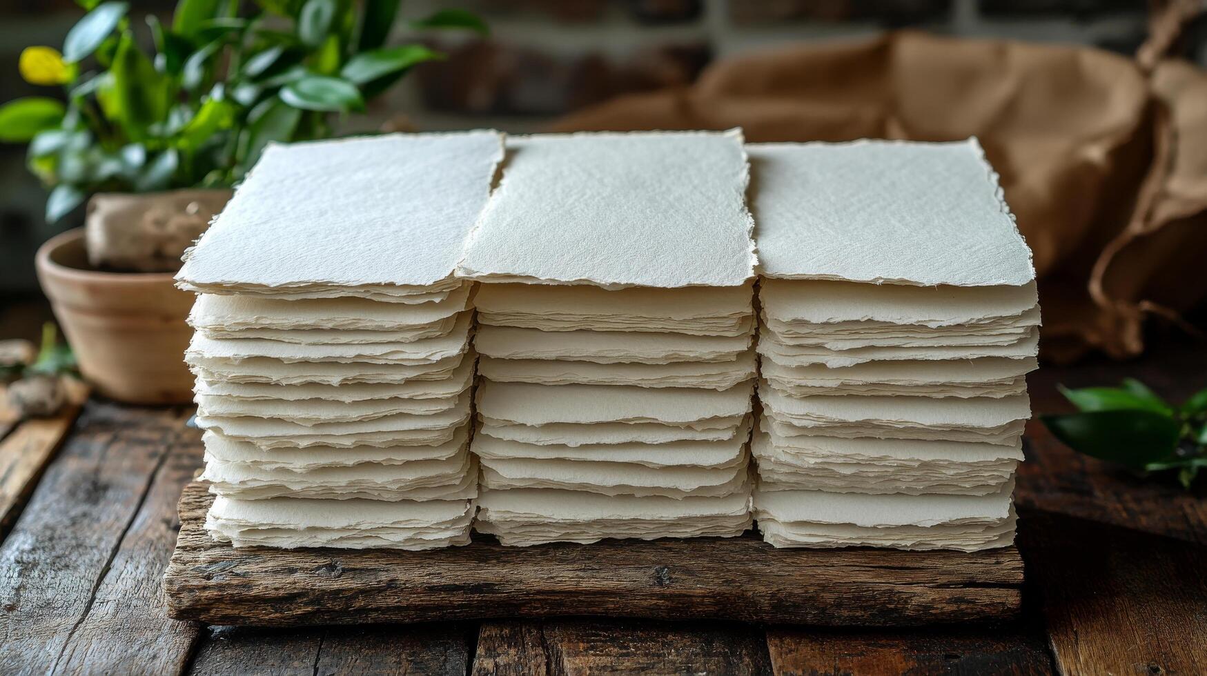 A stack of white paper towels sitting on top of a wooden table photo