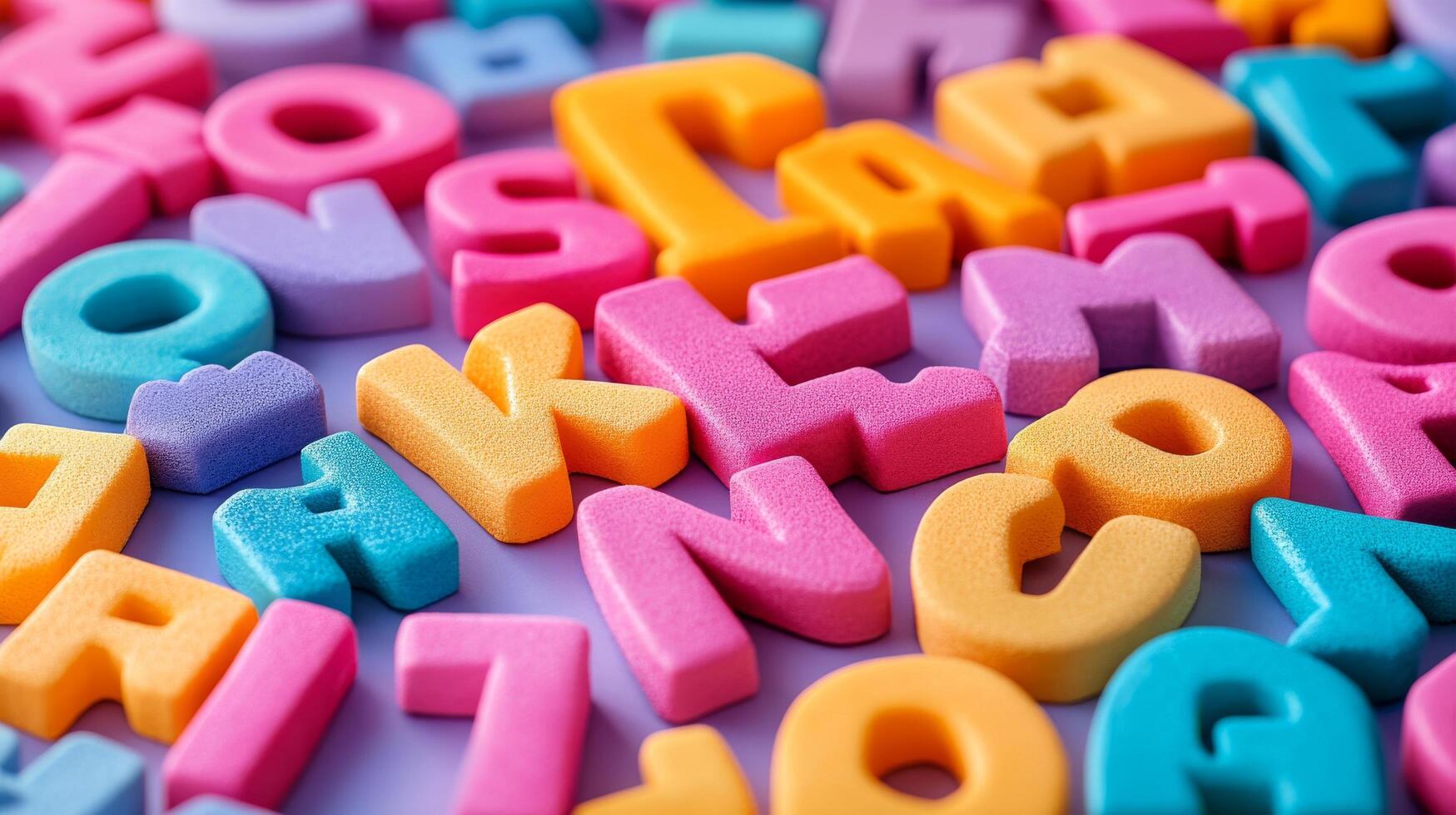 Colorful plastic letters are arranged in a pattern photo