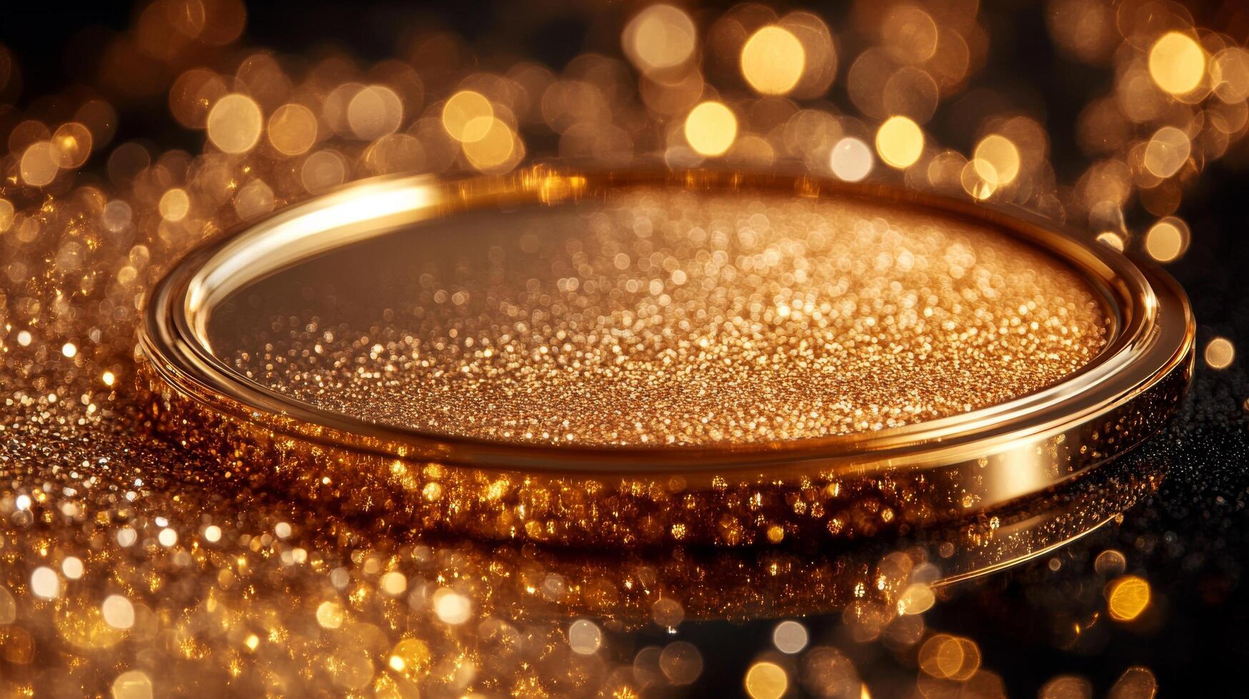 Golden ring on a shiny surface with bokeh photo